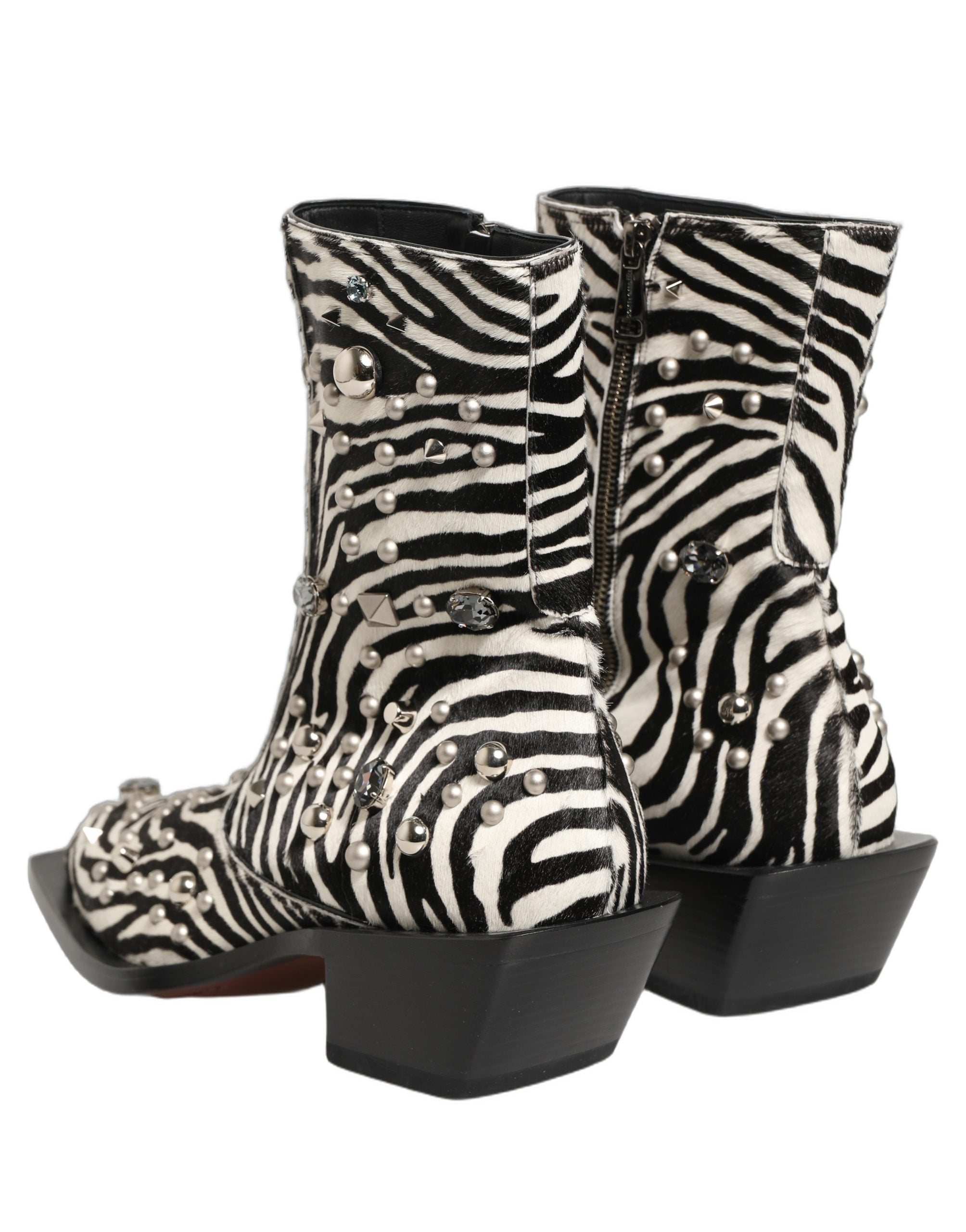 Dolce & Gabbana Black White Zebra Embellished Boots Shoes Dolce & Gabbana