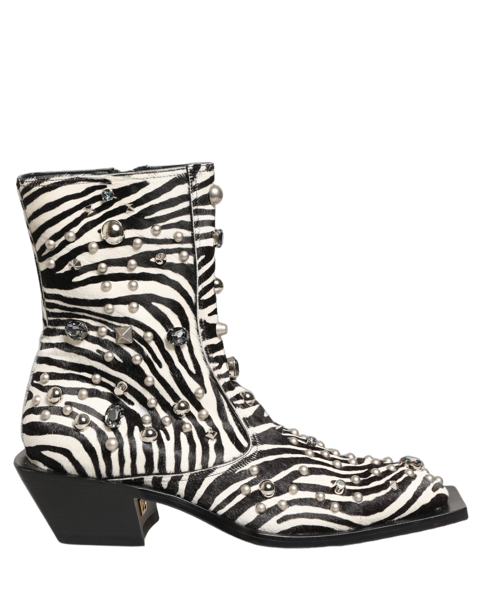 Dolce & Gabbana Black White Zebra Embellished Boots Shoes Dolce & Gabbana