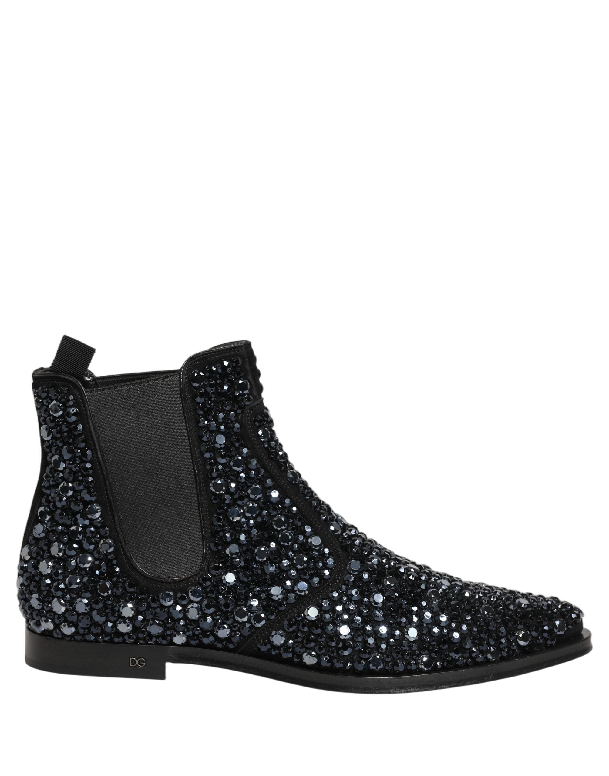 Dolce & Gabbana Black Embellished Chelsea Ankle Boots Shoes Dolce & Gabbana