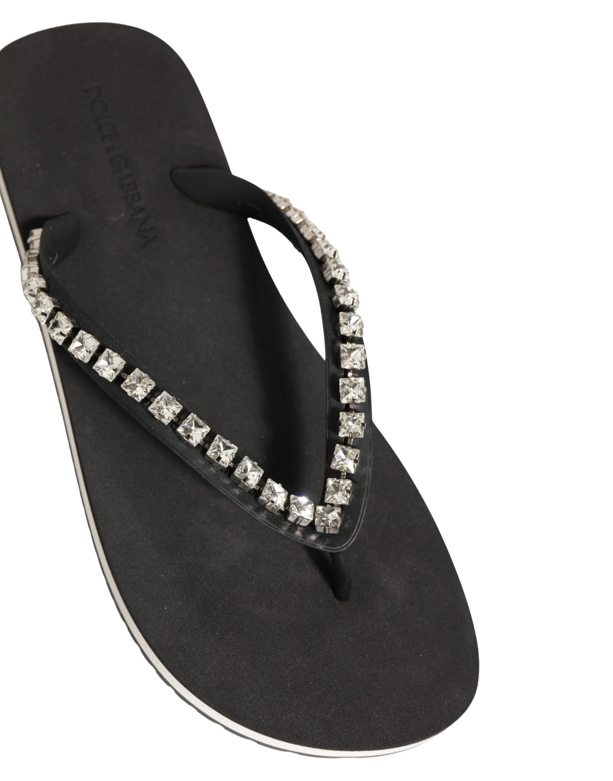 Dolce & Gabbana Black Embellished Rubber Flip Flops Men Shoes Dolce & Gabbana