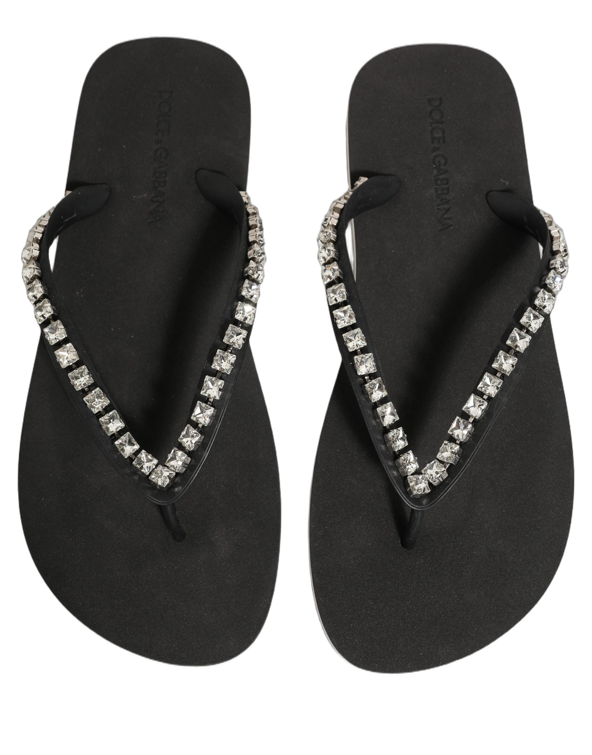 Dolce & Gabbana Black Embellished Rubber Flip Flops Men Shoes Dolce & Gabbana