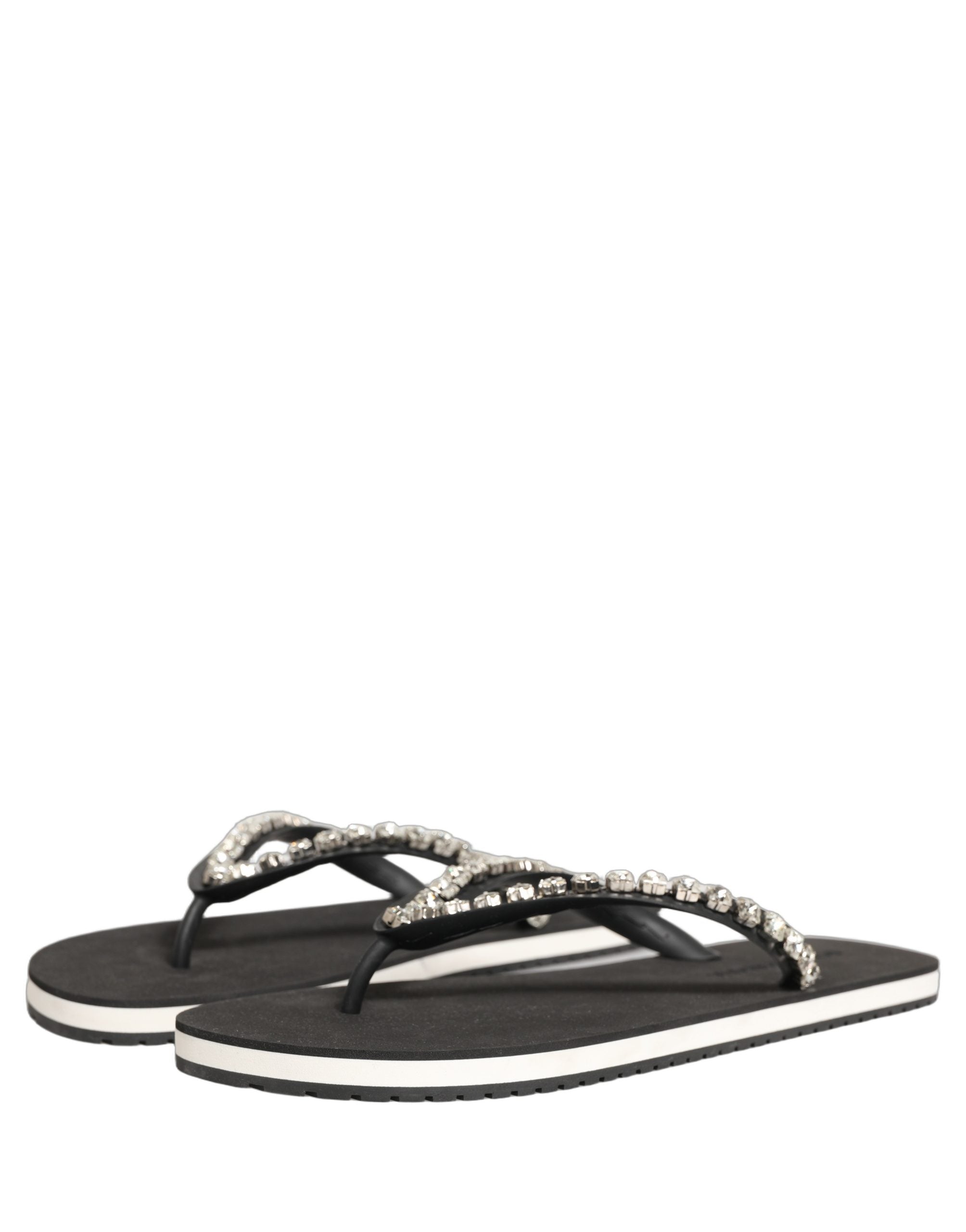 Dolce & Gabbana Black Embellished Rubber Flip Flops Men Shoes Dolce & Gabbana