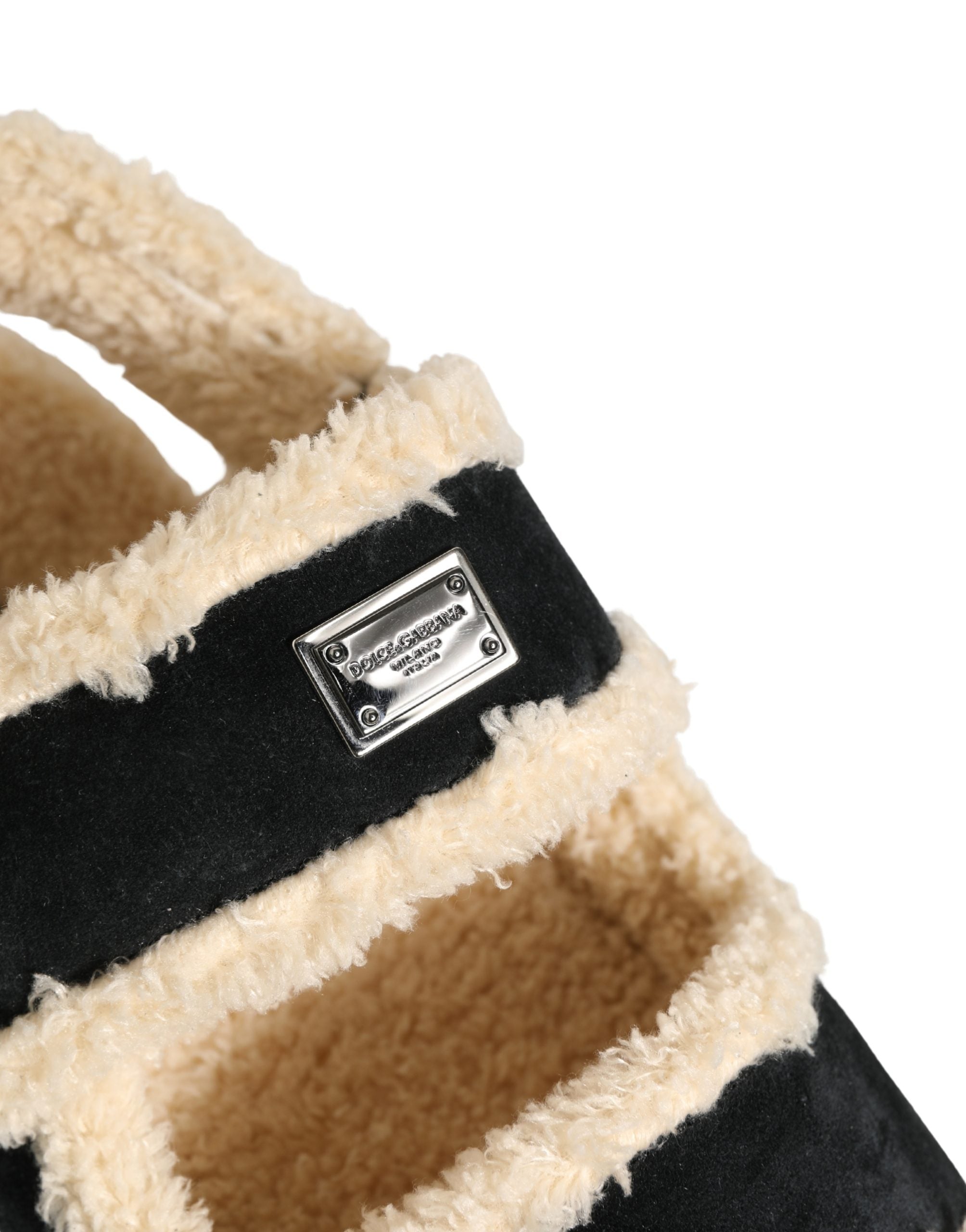 Dolce & Gabbana Beige Black Faux Fur Flats Men Sandals Shoes Dolce & Gabbana