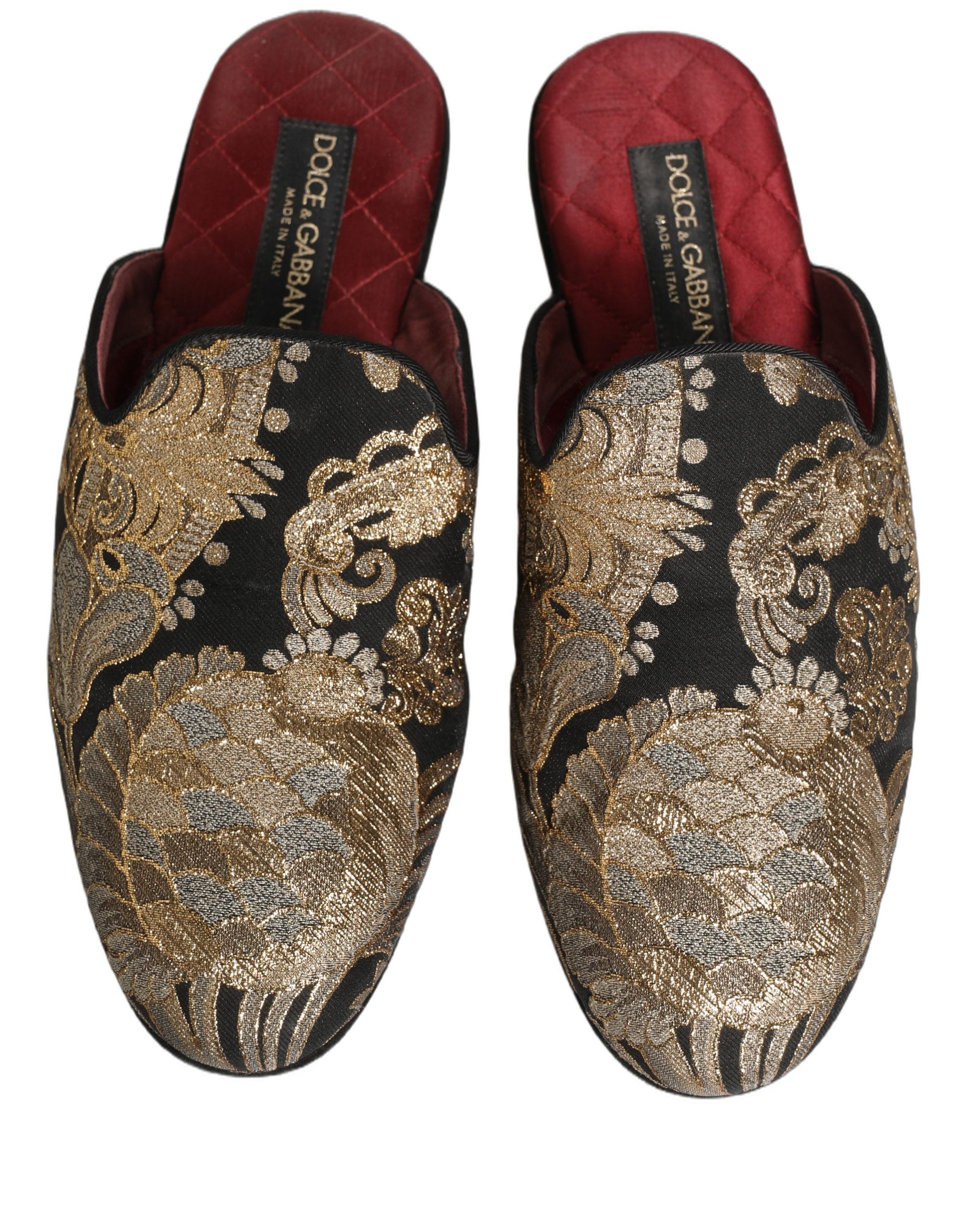 Dolce & Gabbana Black Floral Jacquard Flats Sandals Men Shoes Dolce & Gabbana