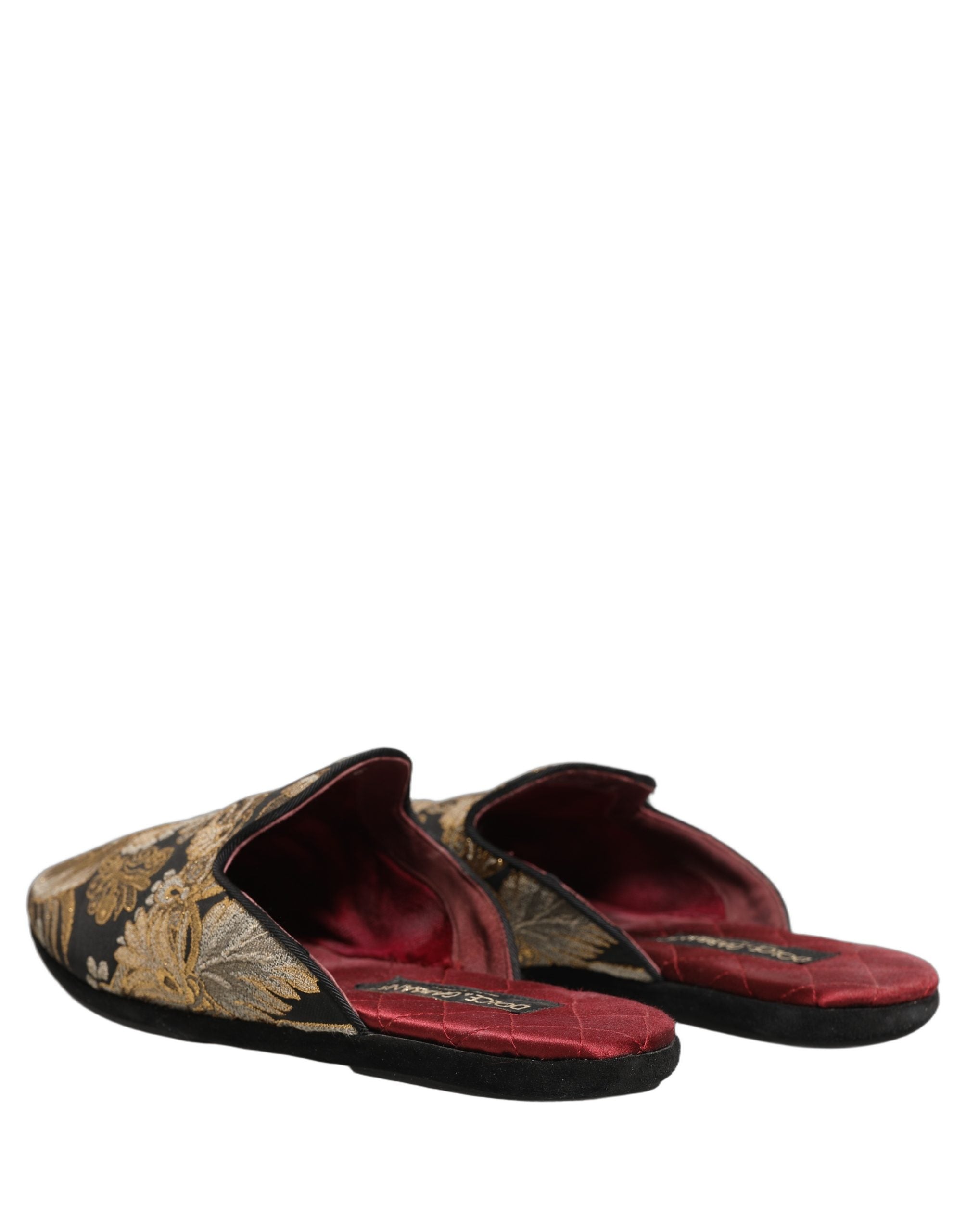 Dolce & Gabbana Black Floral Jacquard Flats Sandals Men Shoes Dolce & Gabbana