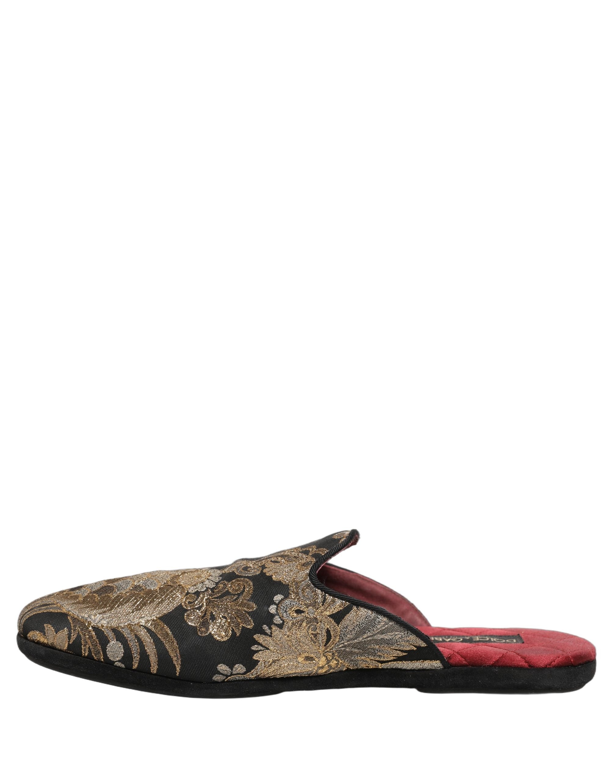 Dolce & Gabbana Black Floral Jacquard Flats Sandals Men Shoes Dolce & Gabbana