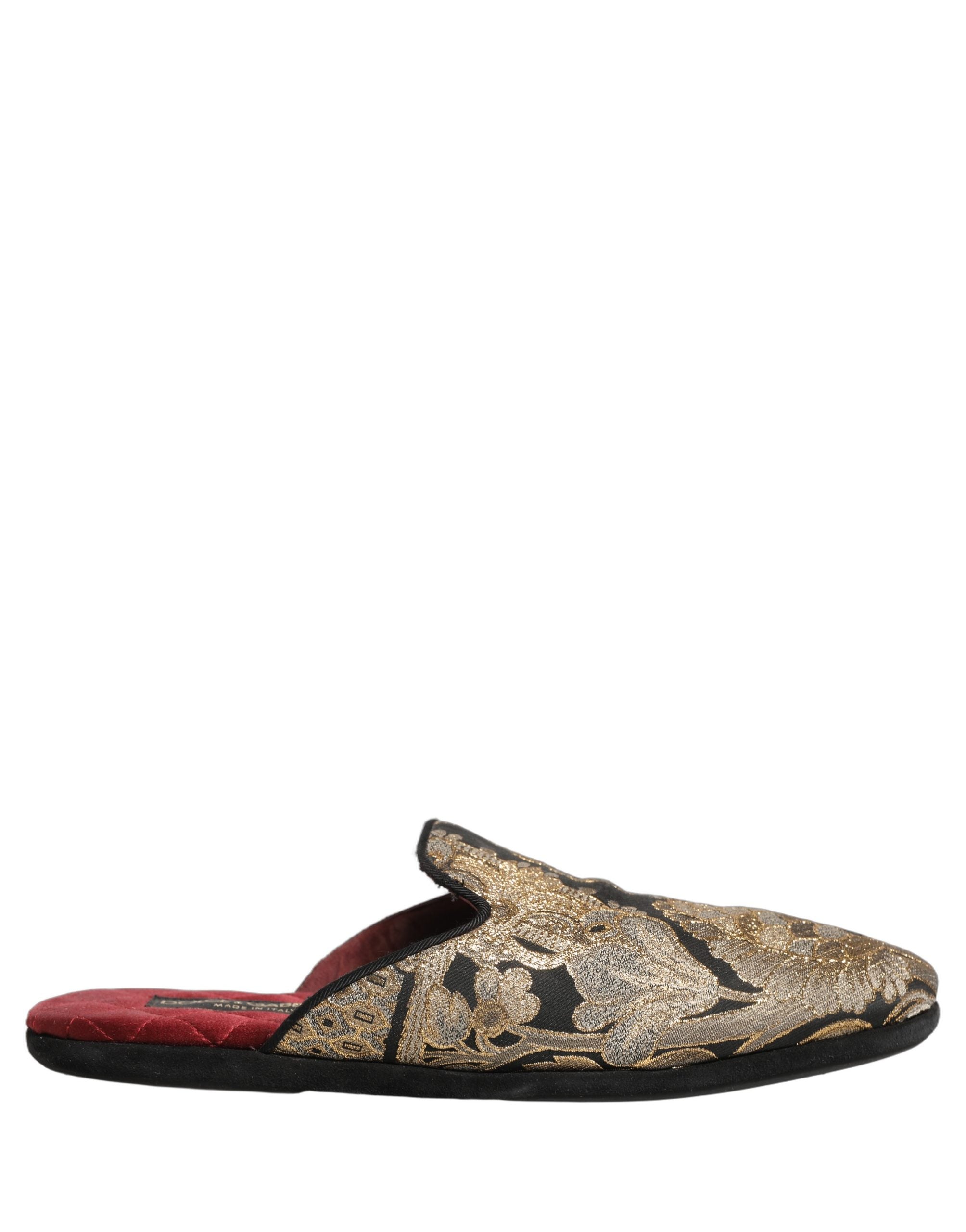 Dolce & Gabbana Black Floral Jacquard Flats Sandals Men Shoes Dolce & Gabbana