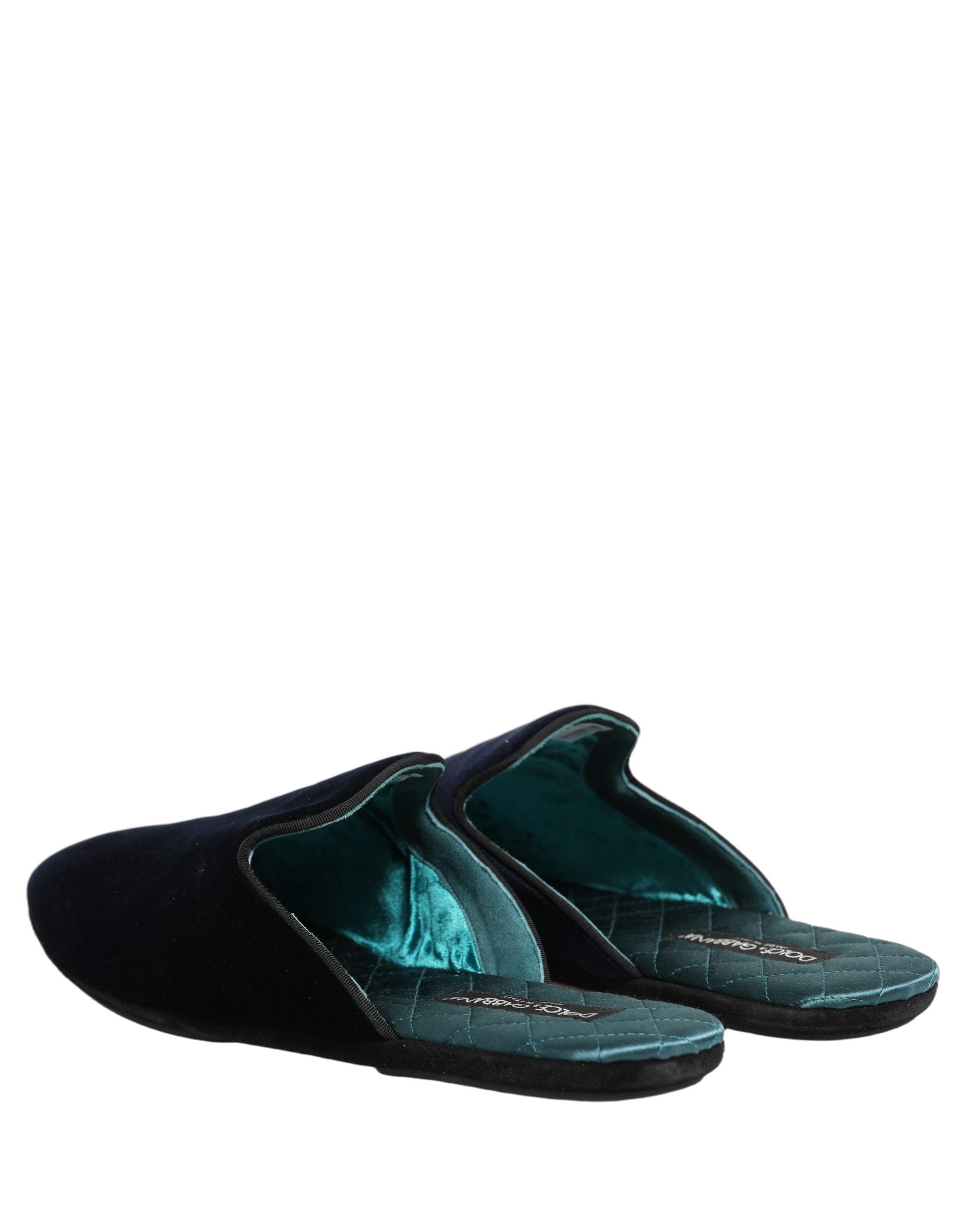 Dolce & Gabbana Dark Blue Suede Slides Flat Slipper Men Shoes Dolce & Gabbana