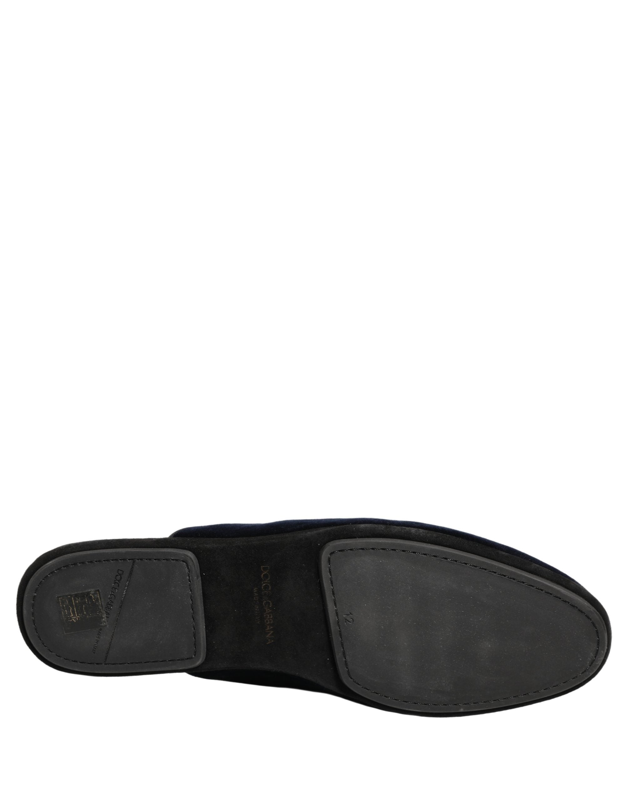 Dolce & Gabbana Dark Blue Suede Slides Flat Slipper Men Shoes Dolce & Gabbana
