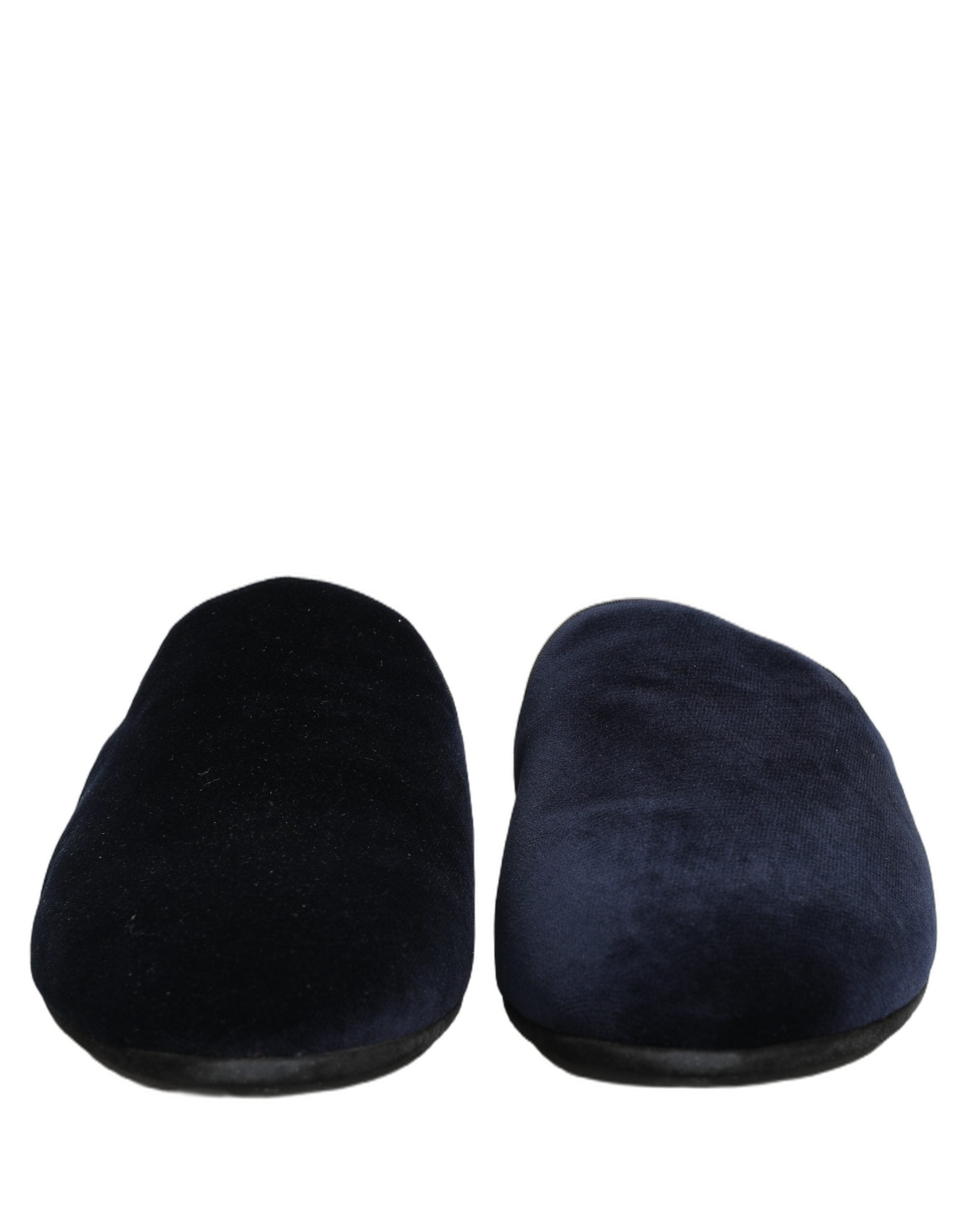Dolce & Gabbana Dark Blue Suede Slides Flat Slipper Men Shoes Dolce & Gabbana