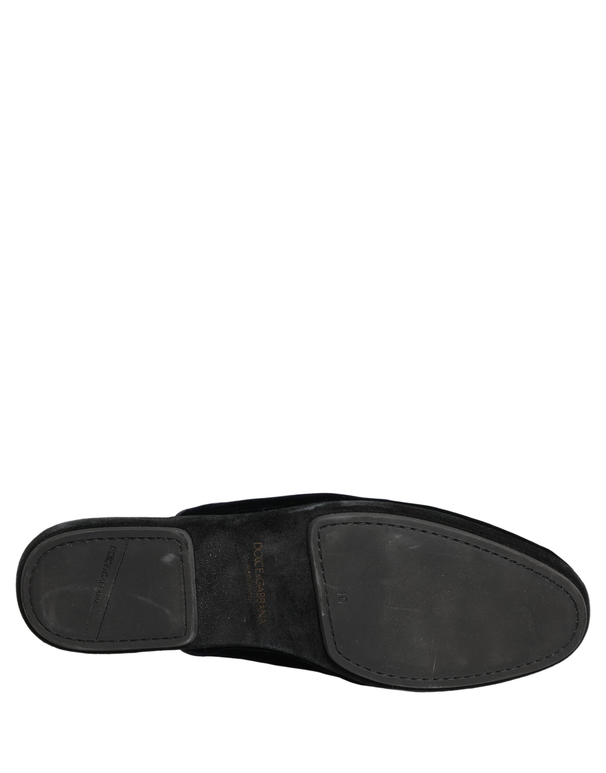 Dolce & Gabbana Dark Blue Suede Slides Flat Slipper Men Shoes Dolce & Gabbana