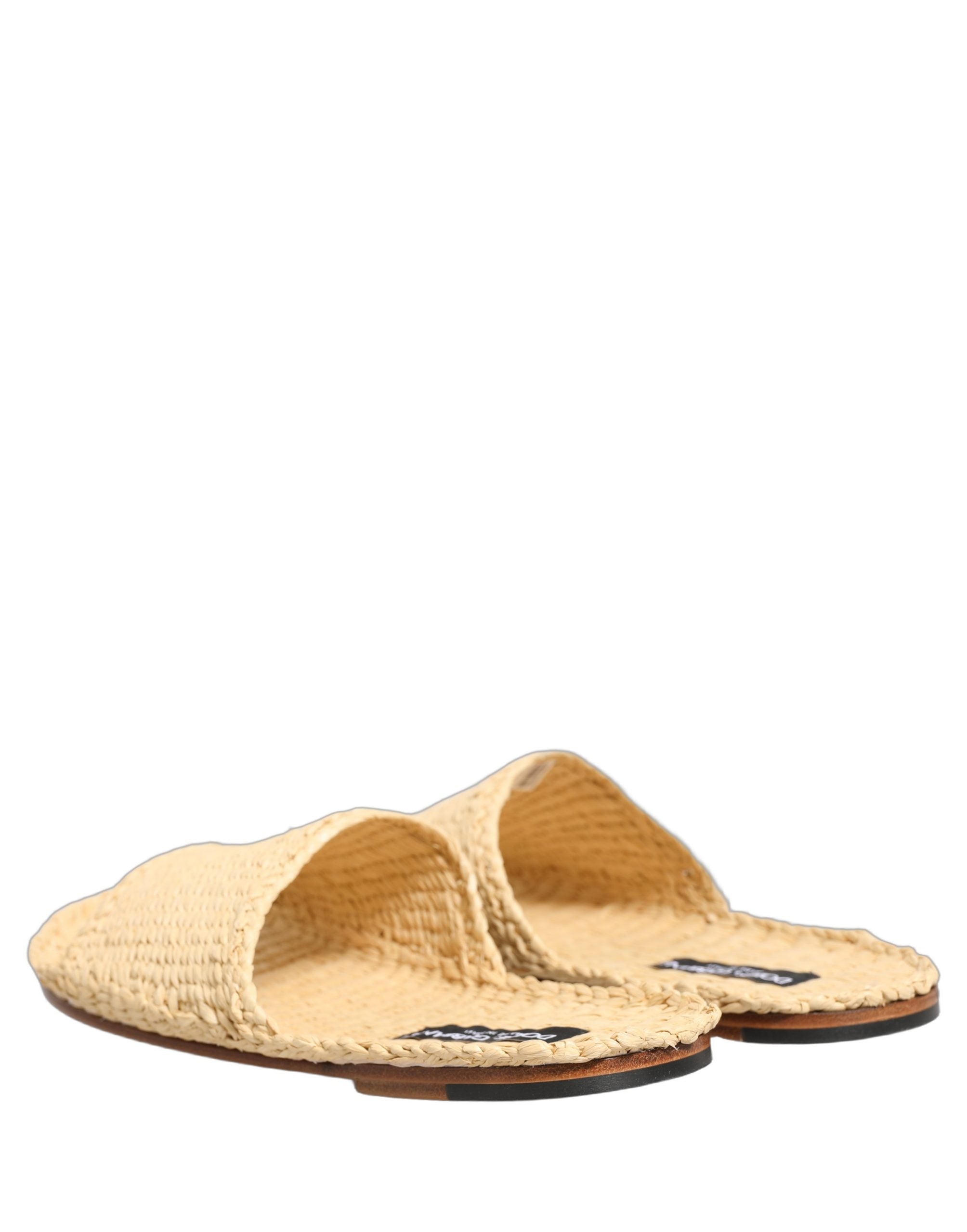 Dolce & Gabbana Beige Straw Raffia Slides Sandals Flats Shoes Dolce & Gabbana