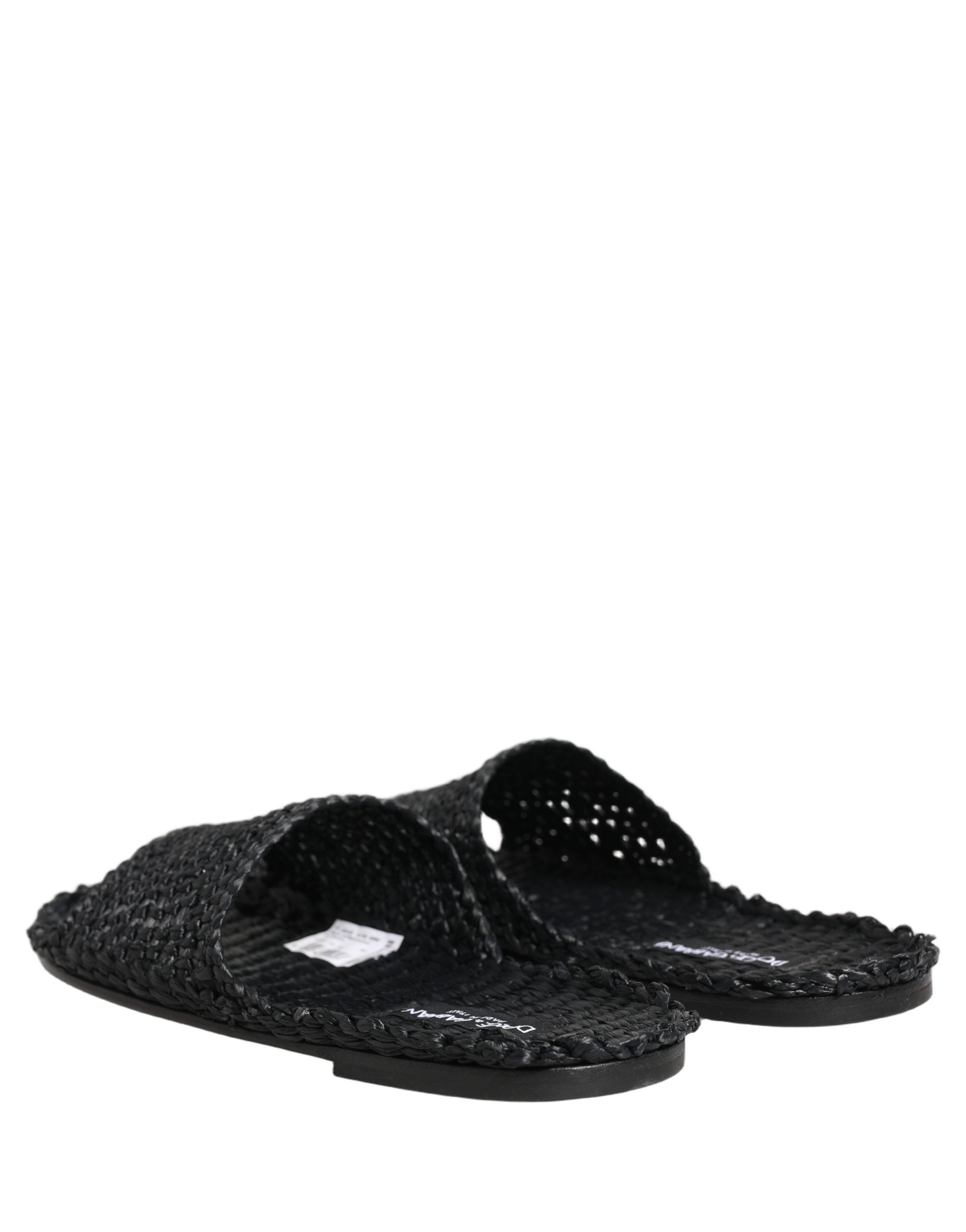 Dolce & Gabbana Black Straw Raffia Slides Sandals Flats Shoes Dolce & Gabbana