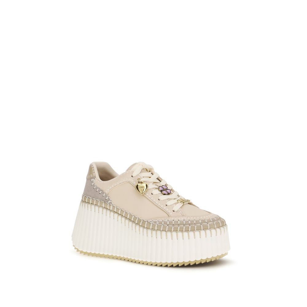 Chloé Beige Calf Leather Bos Taurus Platform Sneakers Chloé