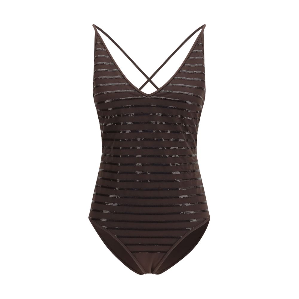 Brunello Cucinelli Brown Nylon One-Piece Swimsuit Brunello Cucinelli