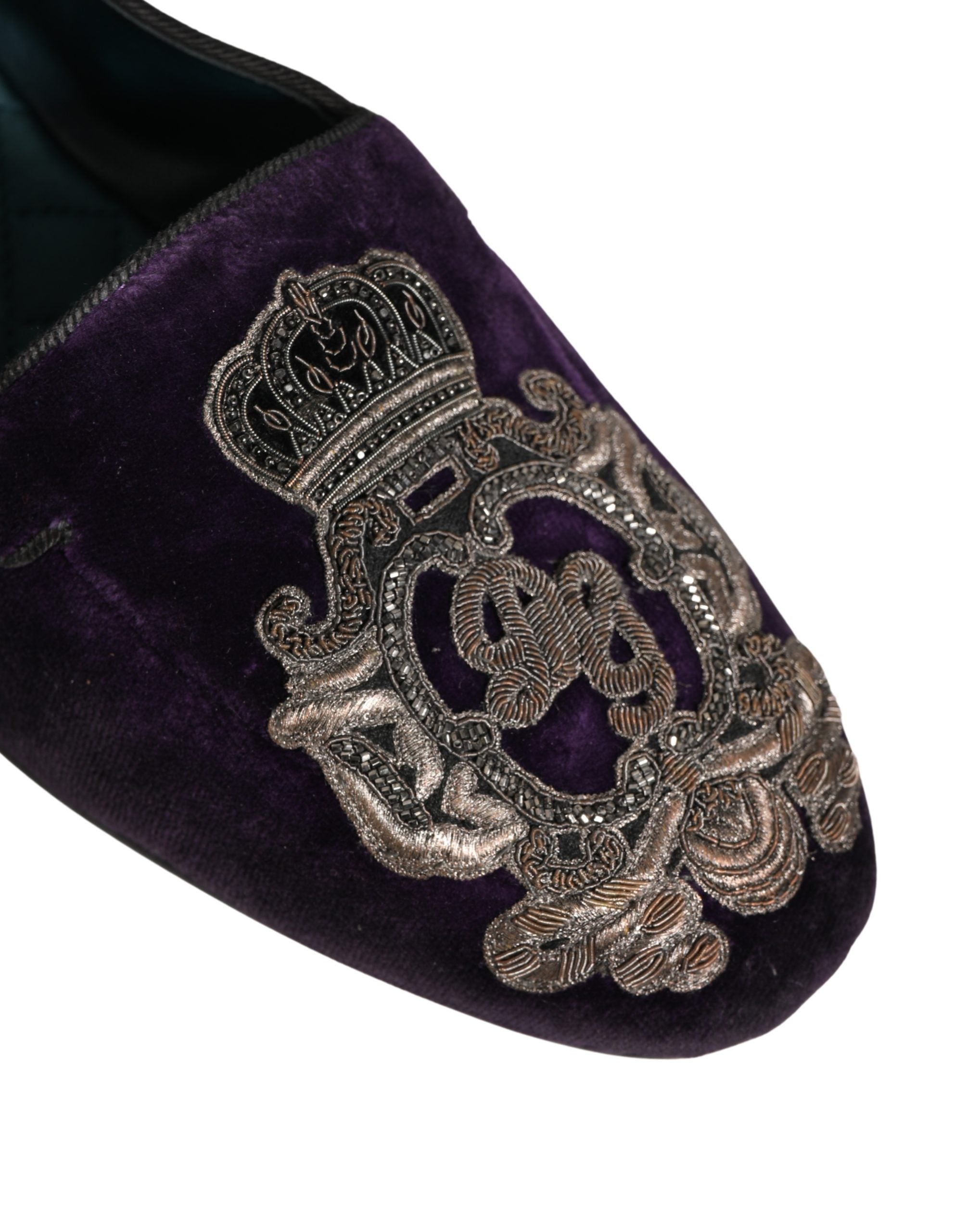Dolce & Gabbana Purple Velvet Crown Embroidery Loafers Shoes Dolce & Gabbana