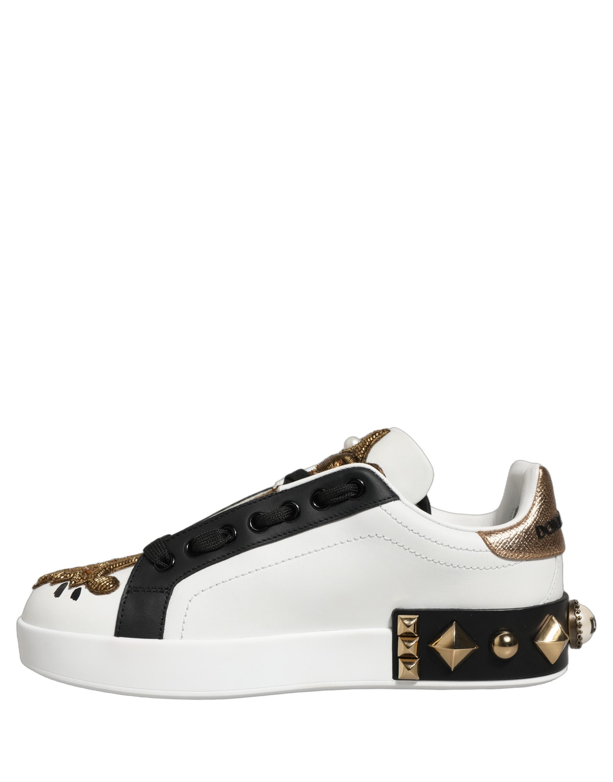 Dolce & Gabbana White Gold Studded Portofino Sneakers Shoes Dolce & Gabbana