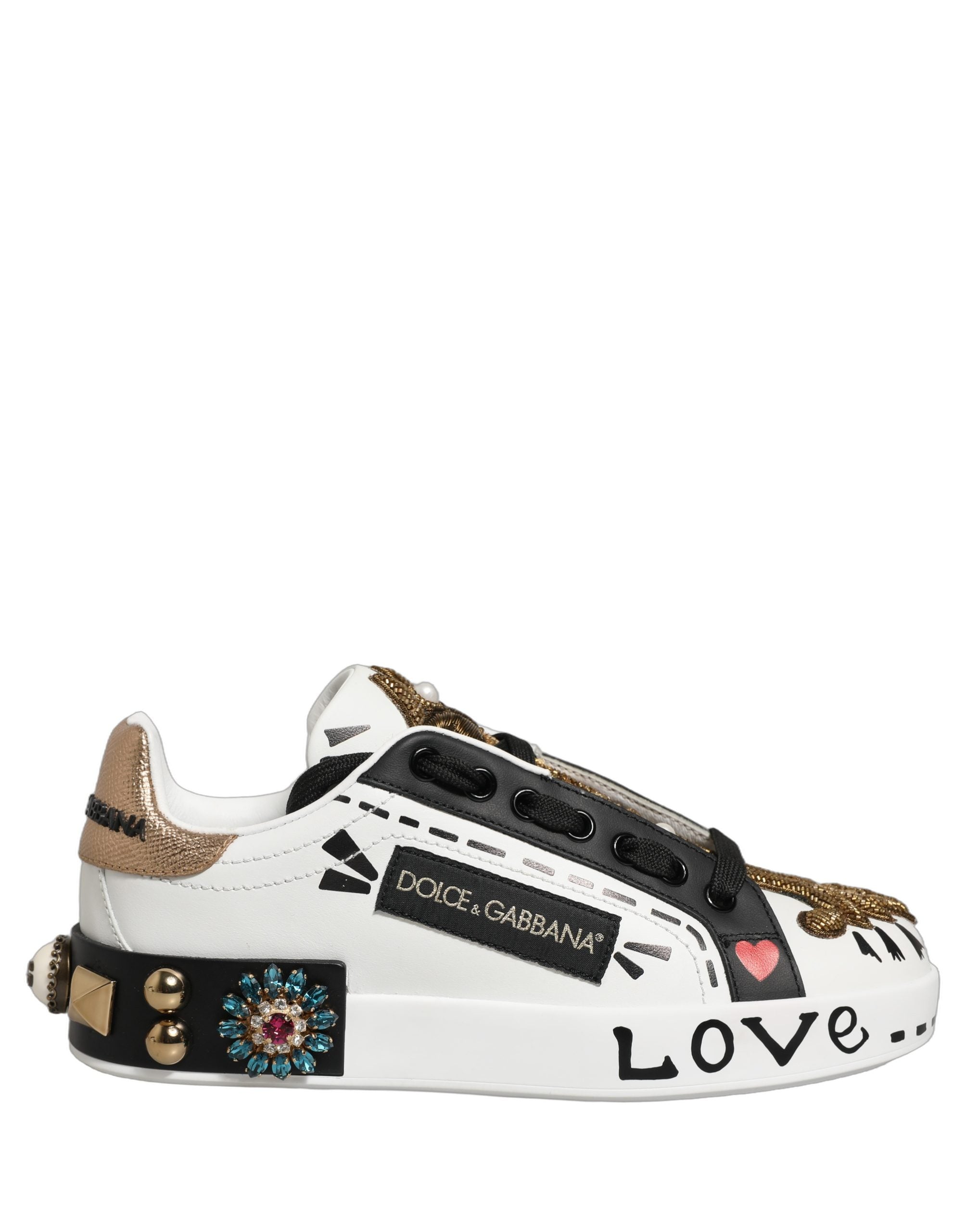 Dolce & Gabbana White Gold Studded Portofino Sneakers Shoes Dolce & Gabbana