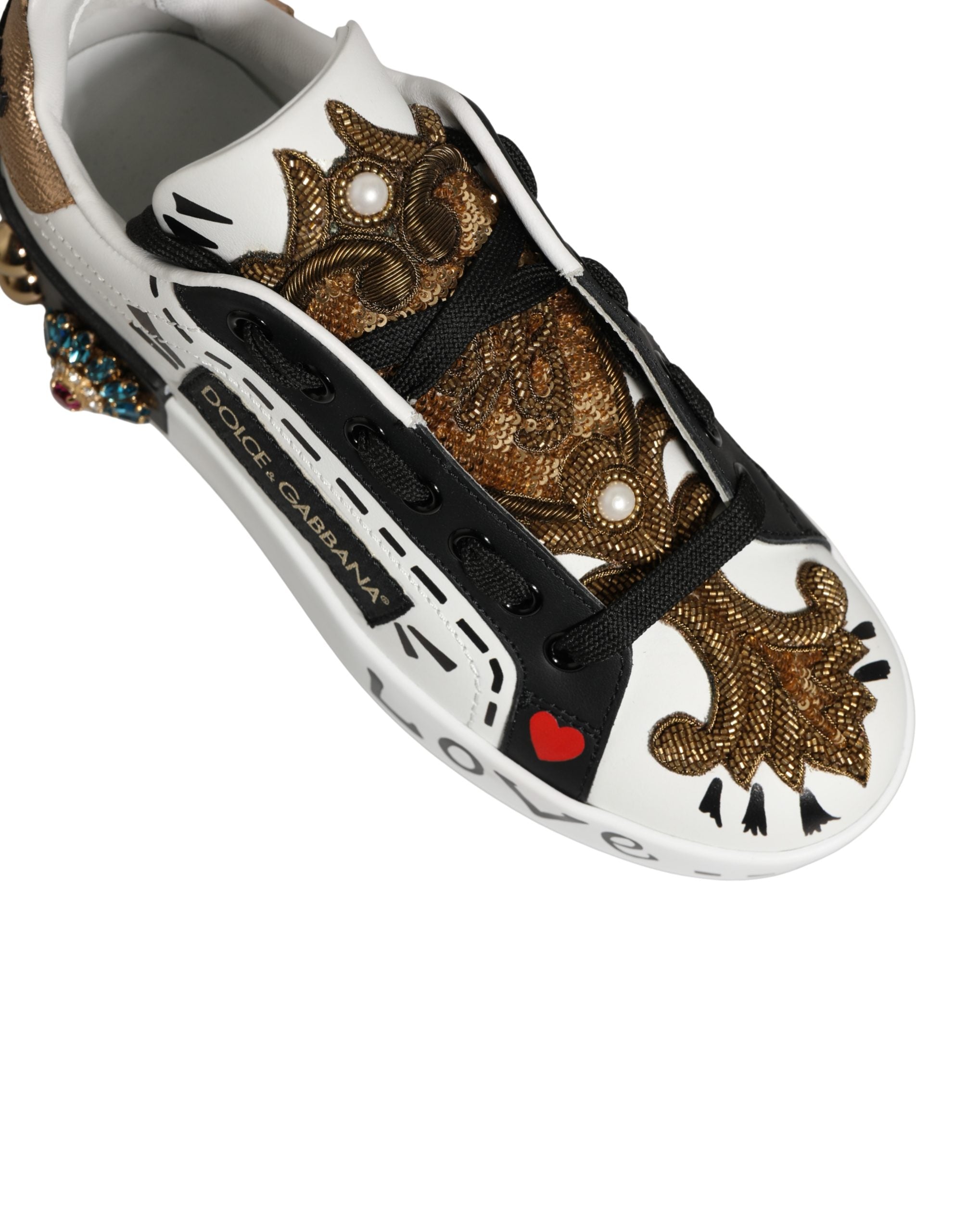 Dolce & Gabbana White Gold Studded Portofino Sneakers Shoes Dolce & Gabbana