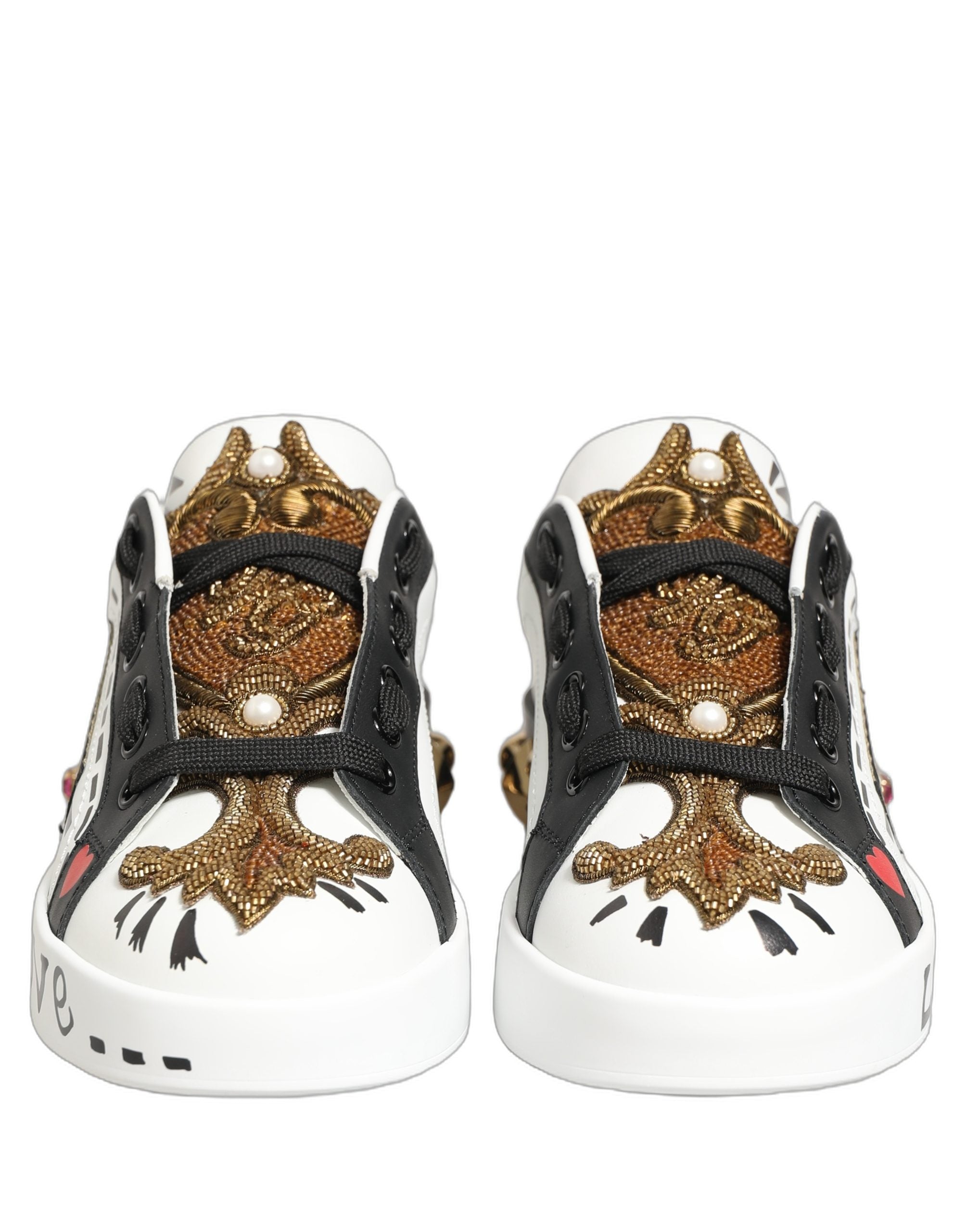 Dolce & Gabbana White Gold Studded Portofino Sneakers Shoes Dolce & Gabbana