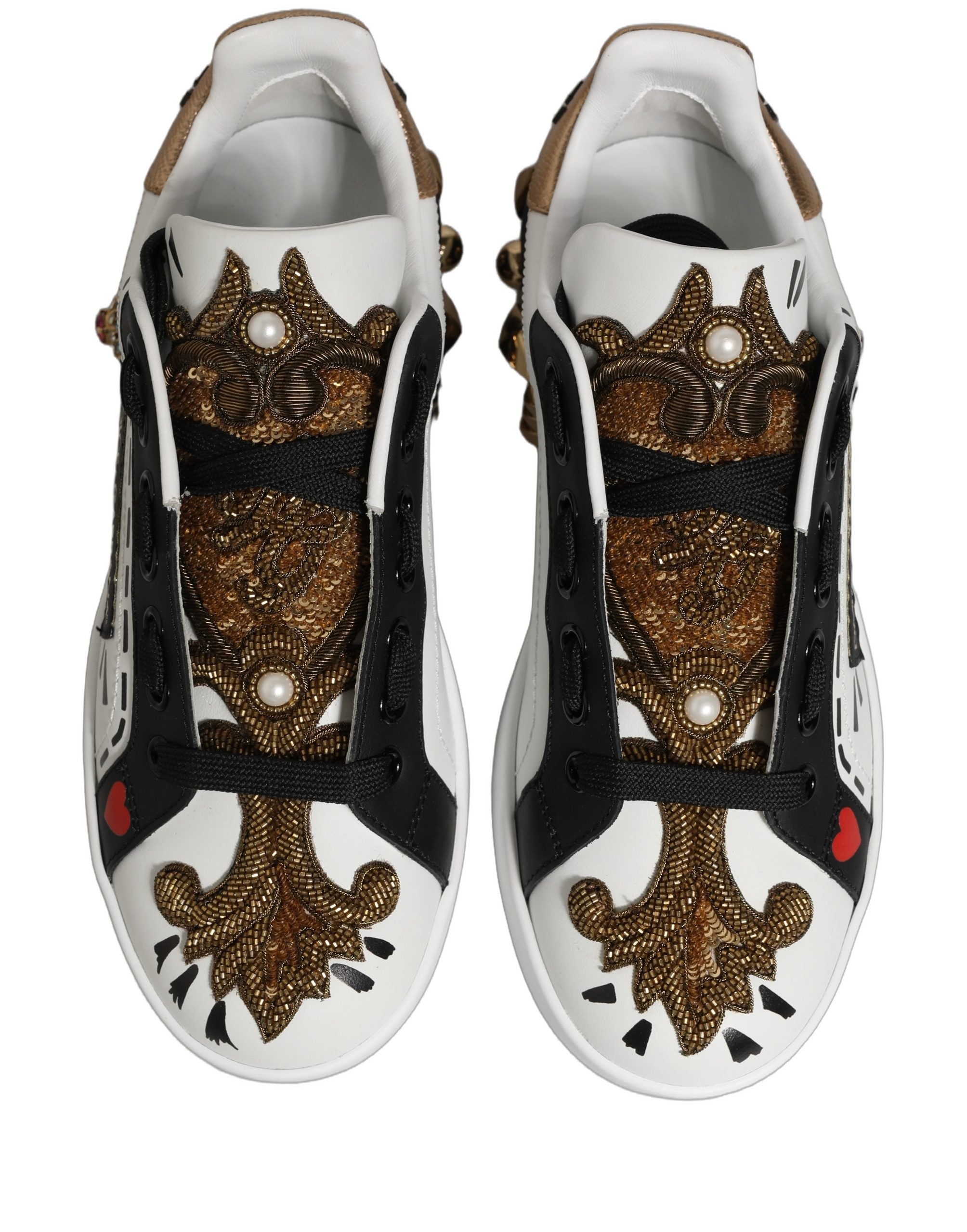 Dolce & Gabbana White Gold Studded Portofino Sneakers Shoes Dolce & Gabbana