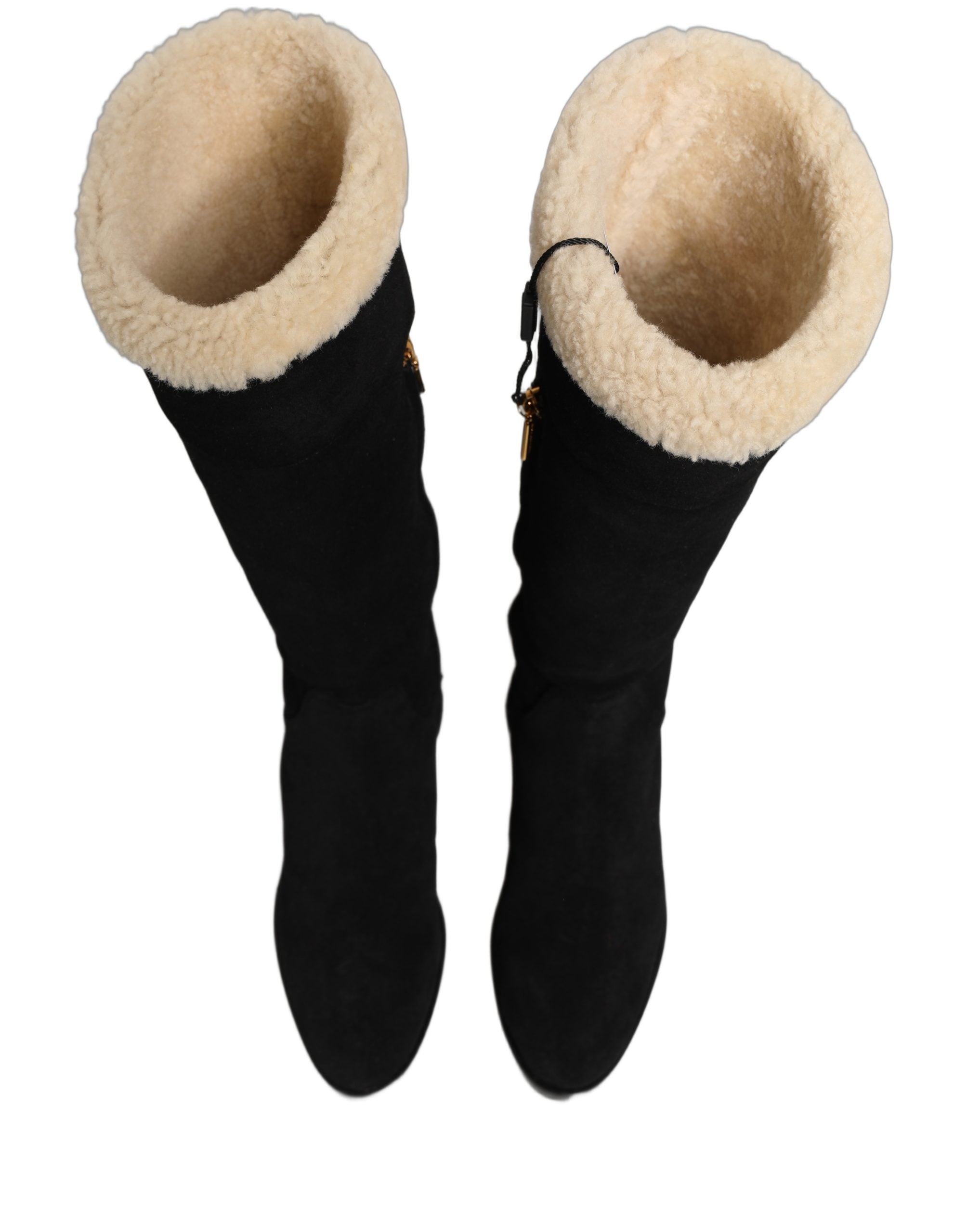 Dolce & Gabbana Black Suede Leather Knee High Boots Shoes Dolce & Gabbana