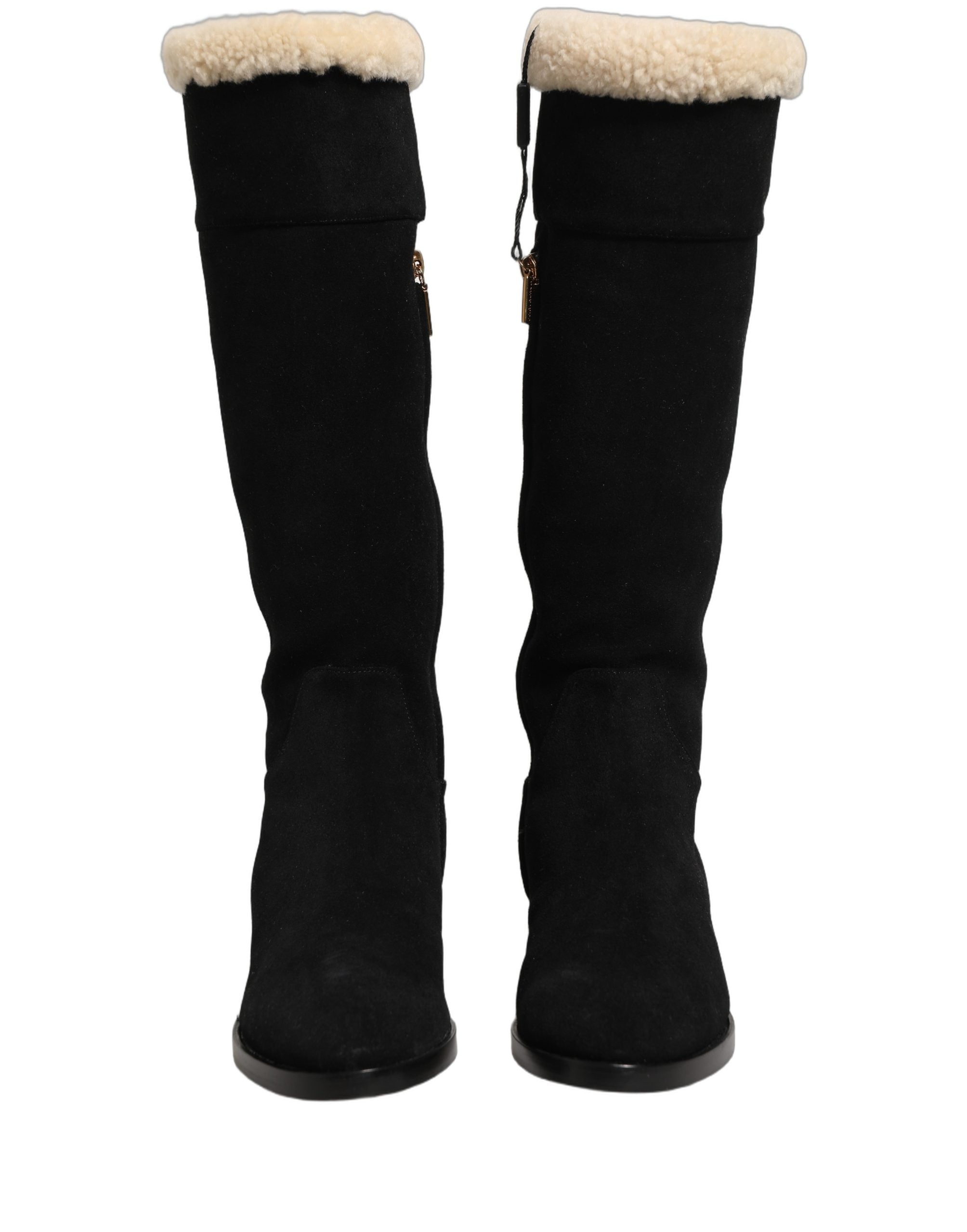 Dolce & Gabbana Black Suede Leather Knee High Boots Shoes Dolce & Gabbana
