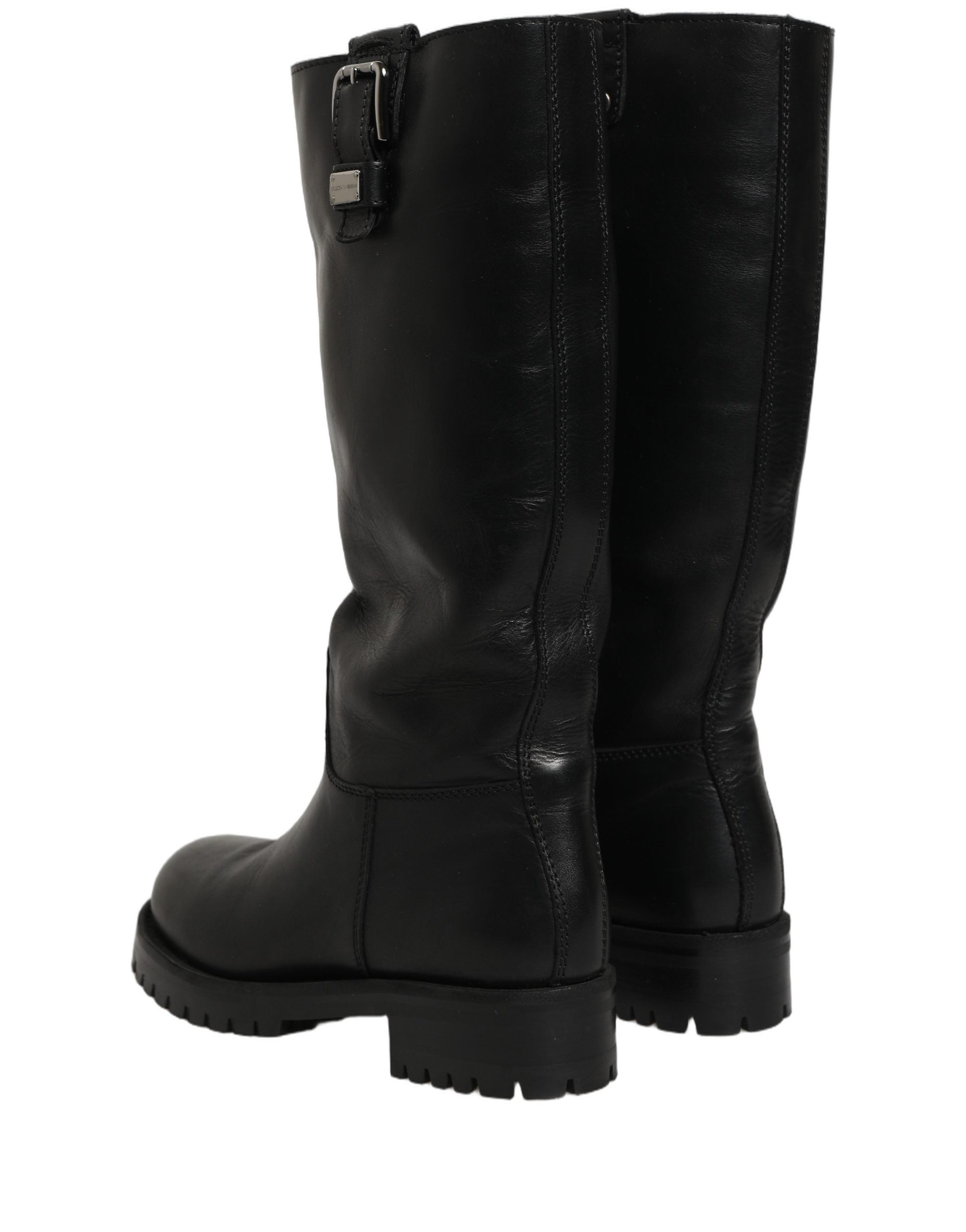 Dolce & Gabbana Black Leather Buckle Detail Mid Calf Boots Shoes Dolce & Gabbana