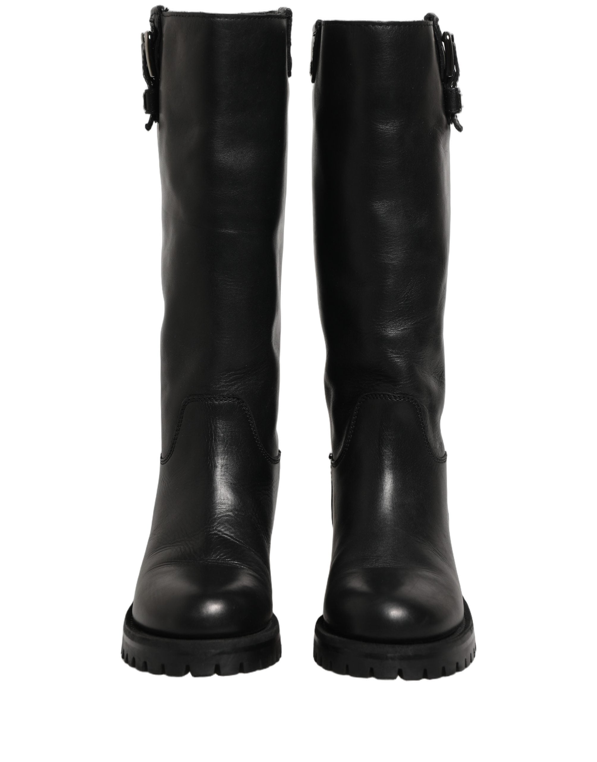 Dolce & Gabbana Black Leather Buckle Detail Mid Calf Boots Shoes Dolce & Gabbana