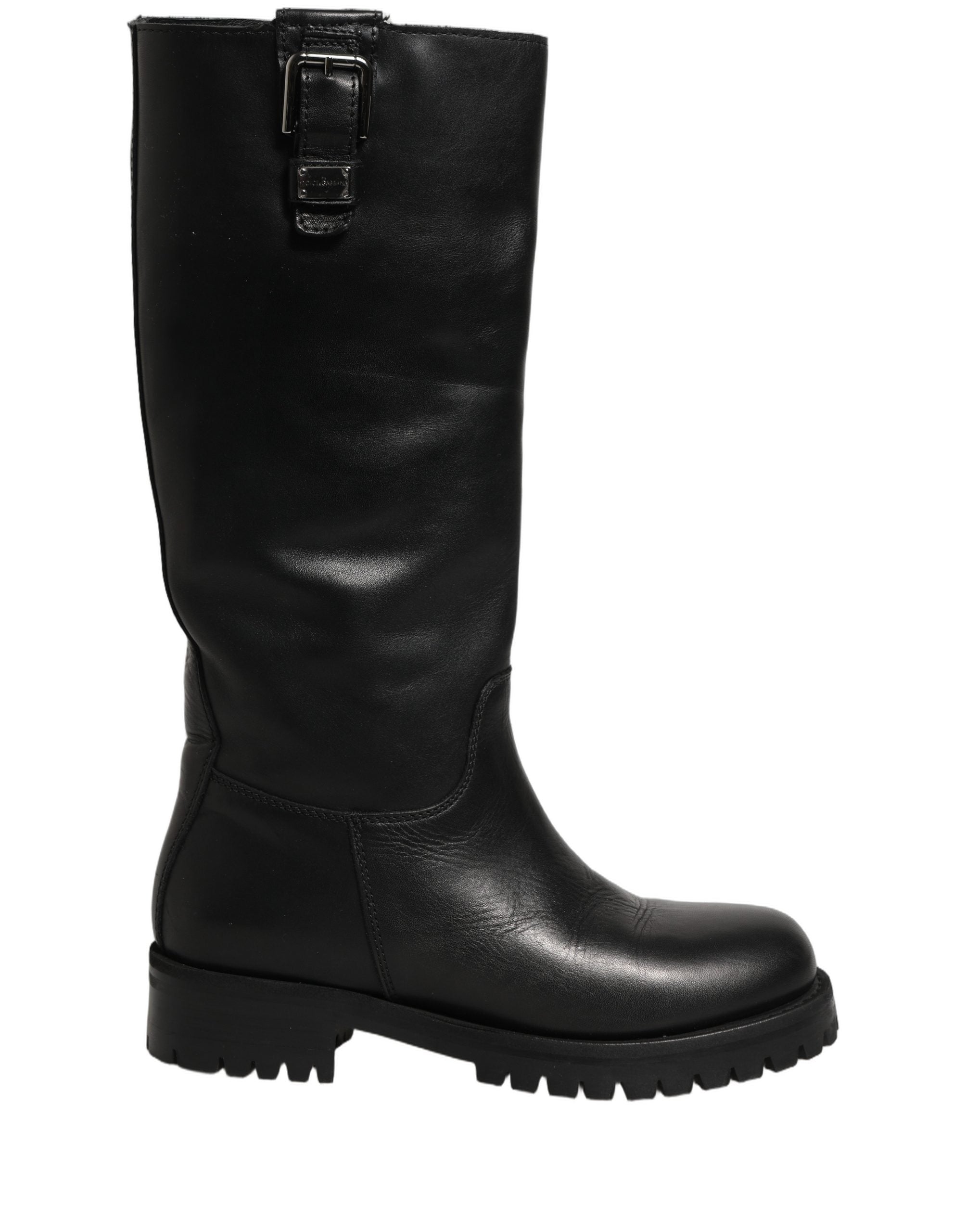 Dolce & Gabbana Black Leather Buckle Detail Mid Calf Boots Shoes Dolce & Gabbana
