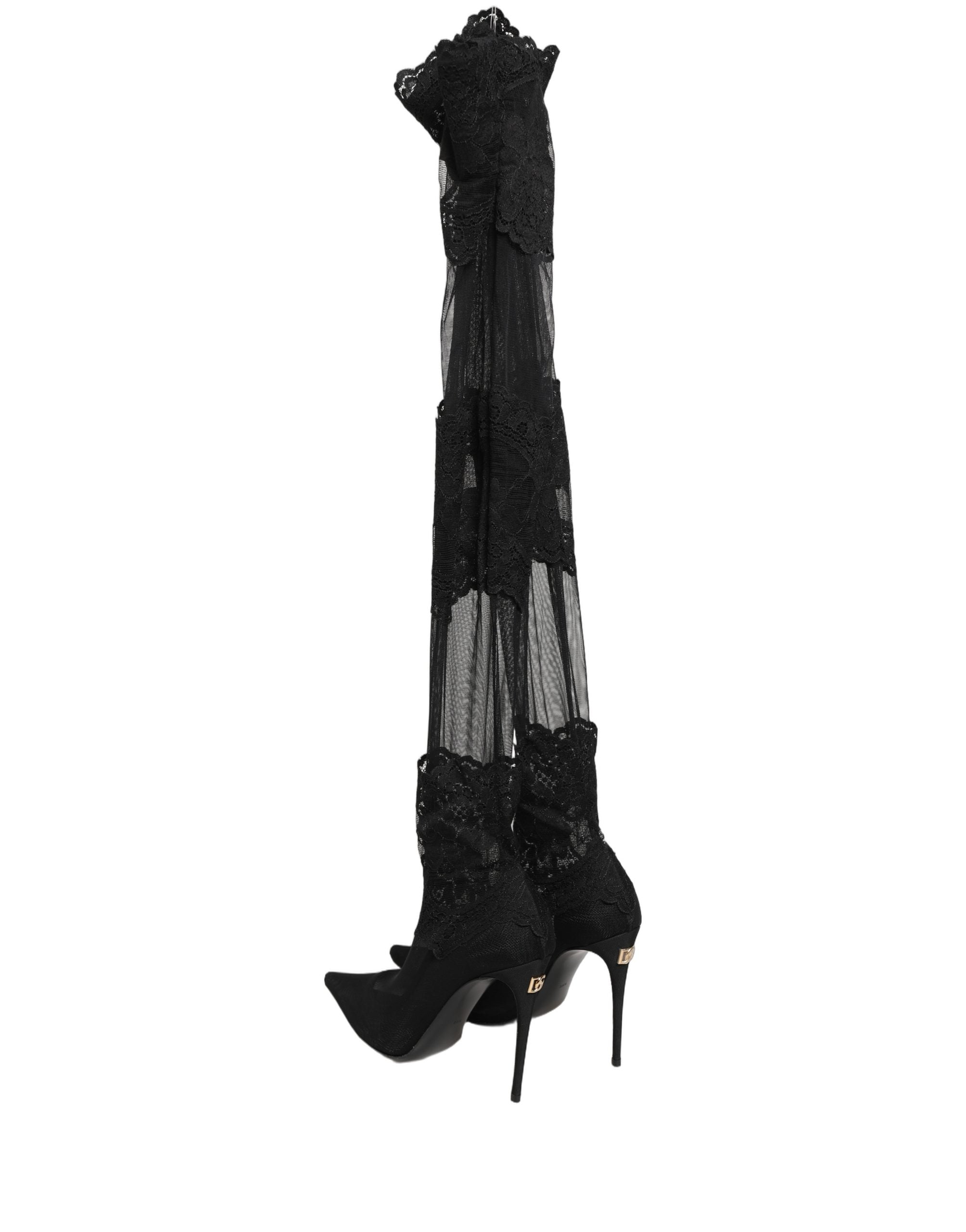 Dolce & Gabbana Black Over The Knee Sock Pumps Boots Shoes Dolce & Gabbana