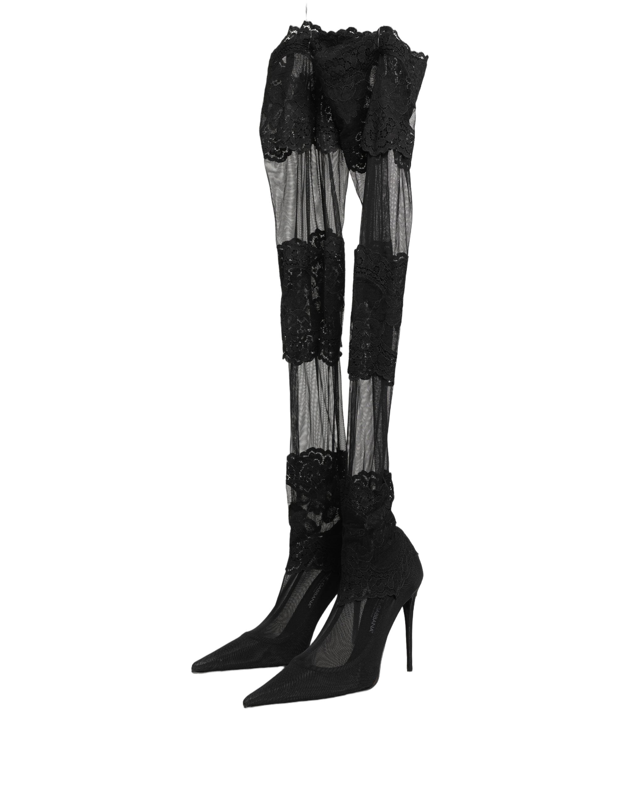Dolce & Gabbana Black Over The Knee Sock Pumps Boots Shoes Dolce & Gabbana