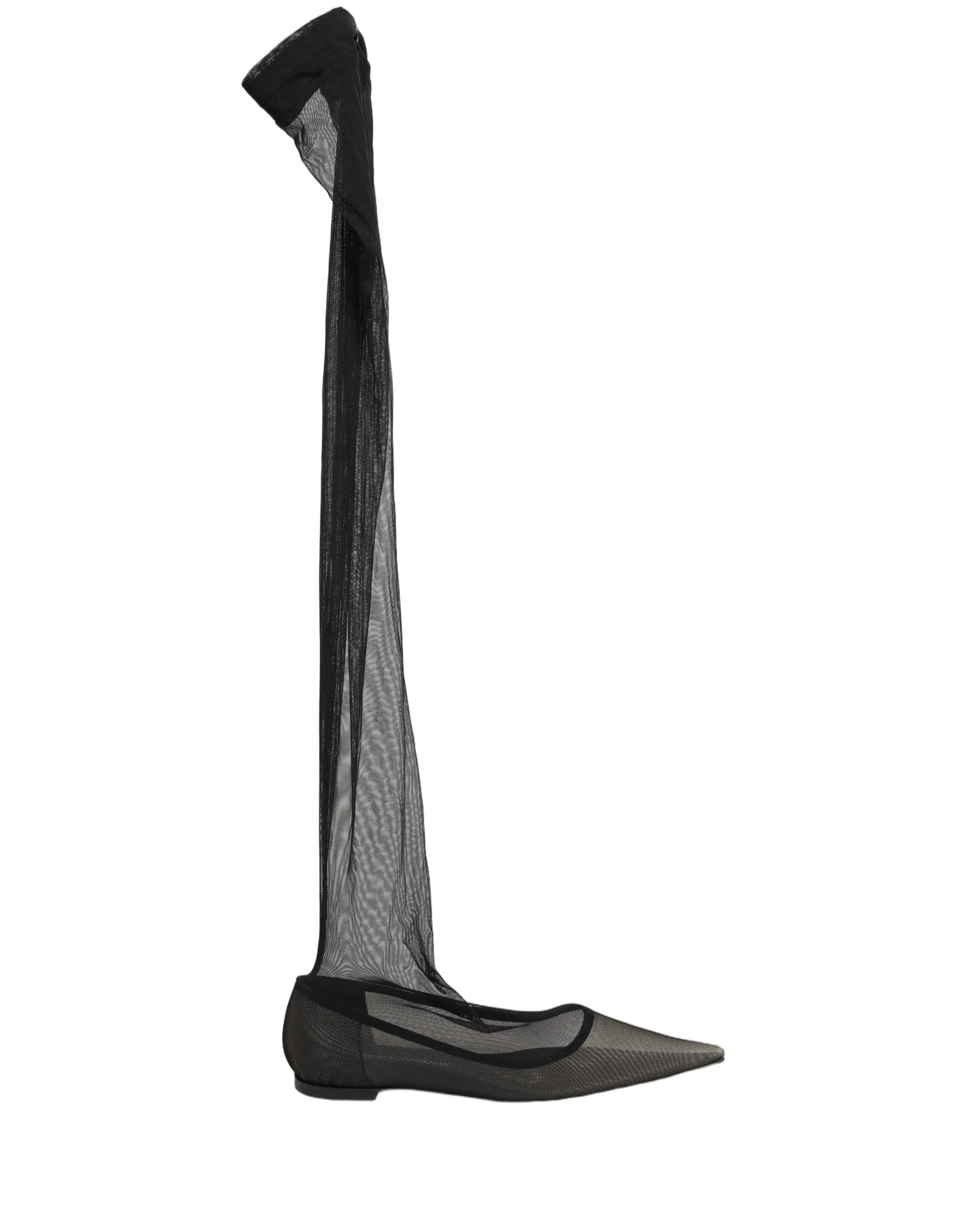 Dolce & Gabbana Black Over The Knee Tulle Flats Boots Shoes Dolce & Gabbana