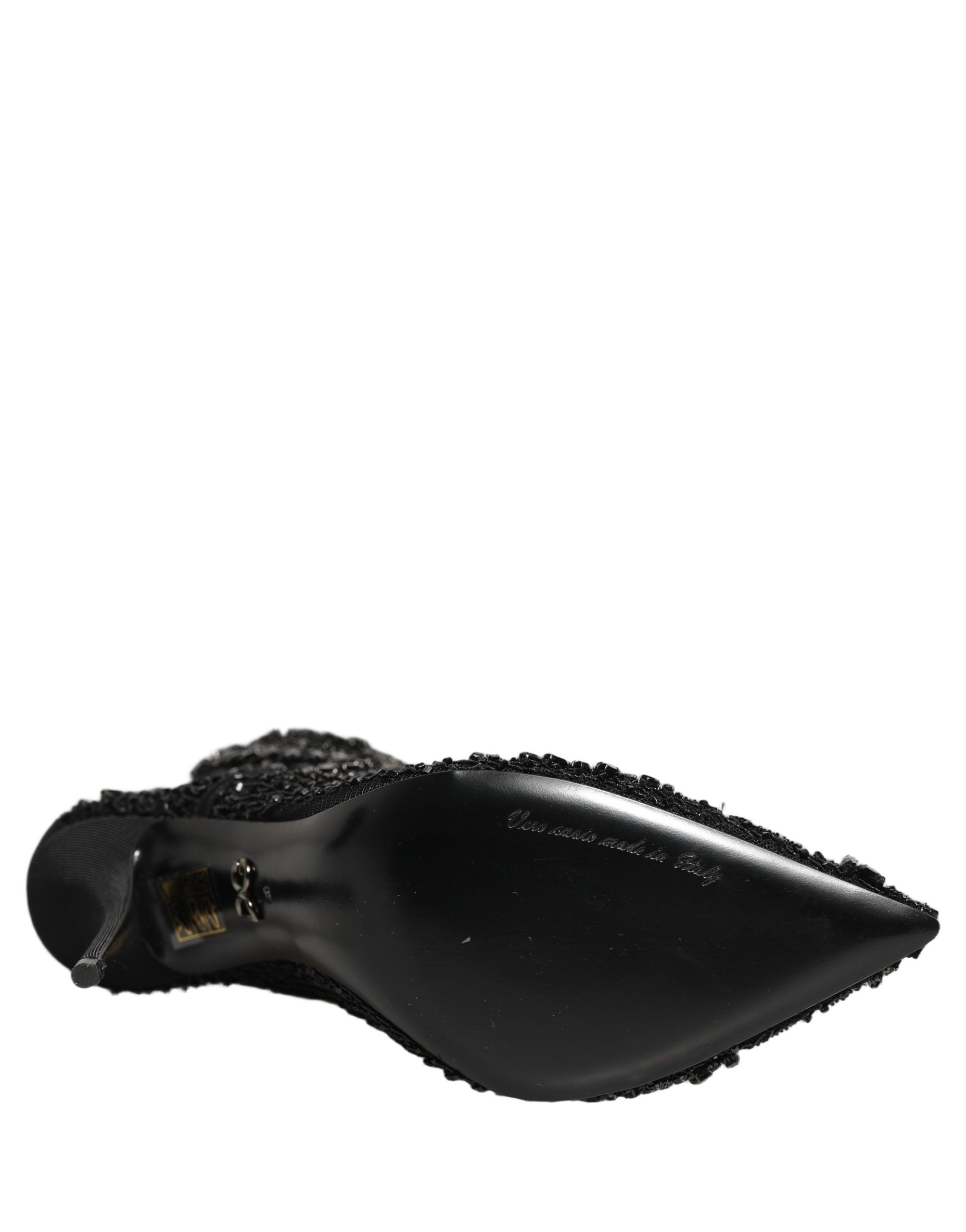 Dolce & Gabbana Black Embellished Mesh Ankle Boots Shoes Dolce & Gabbana