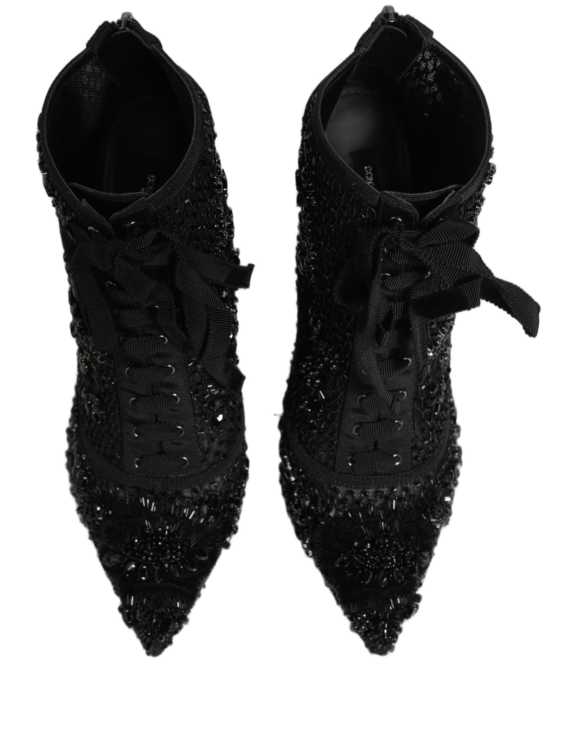 Dolce & Gabbana Black Embellished Mesh Ankle Boots Shoes Dolce & Gabbana