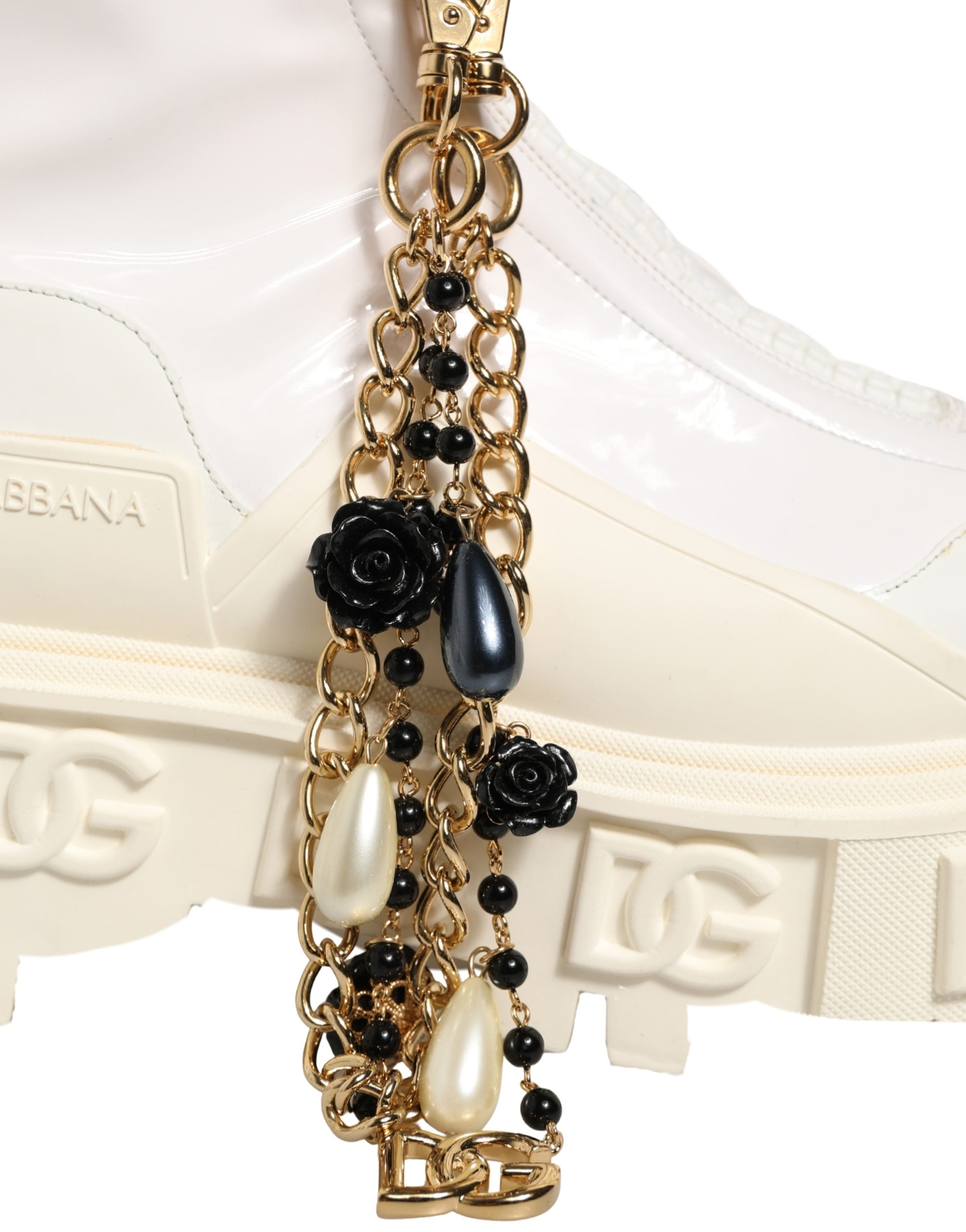Dolce & Gabbana White Leather Rubber Logo Ankle Boots Shoes Dolce & Gabbana