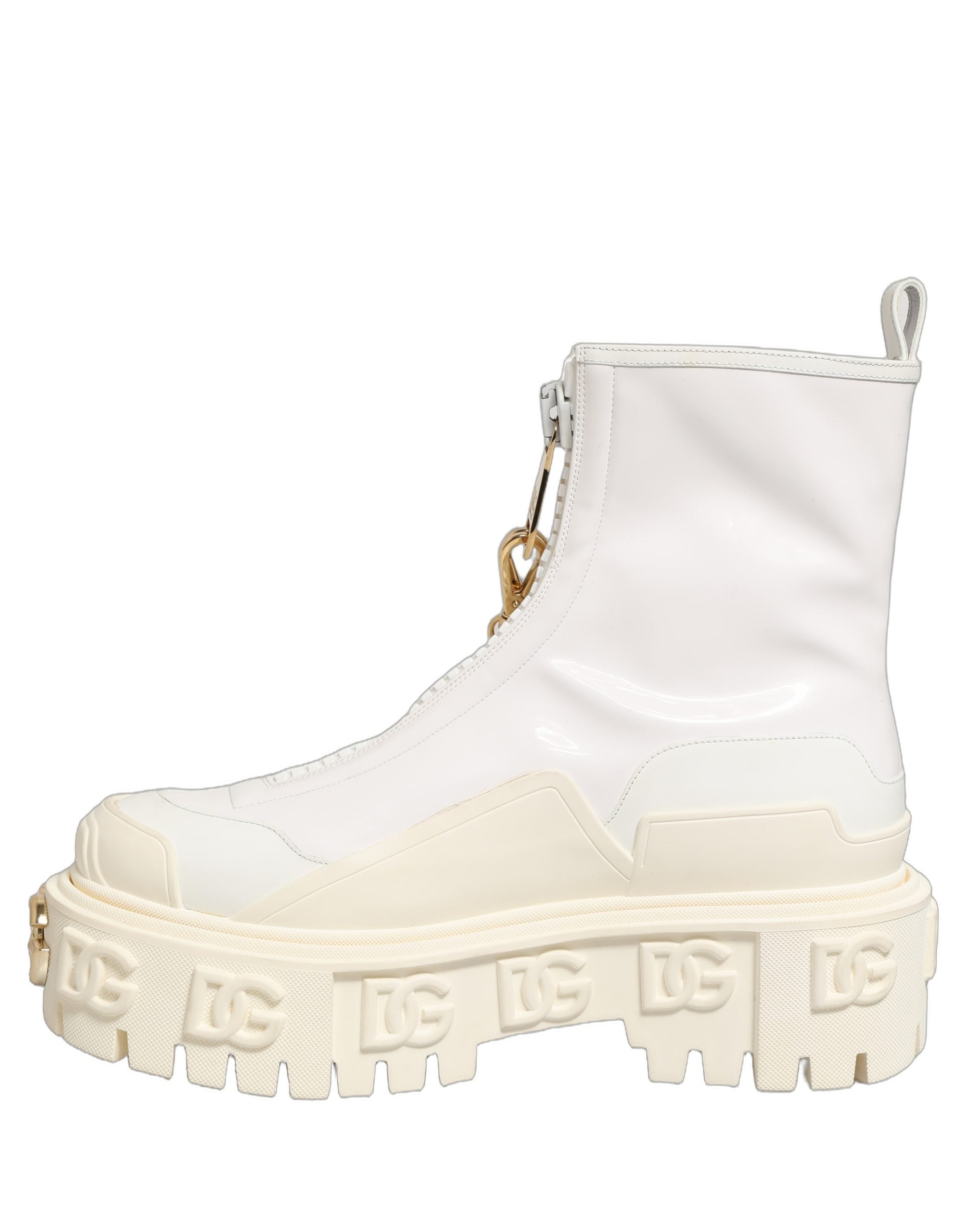 Dolce & Gabbana White Leather Rubber Logo Ankle Boots Shoes Dolce & Gabbana