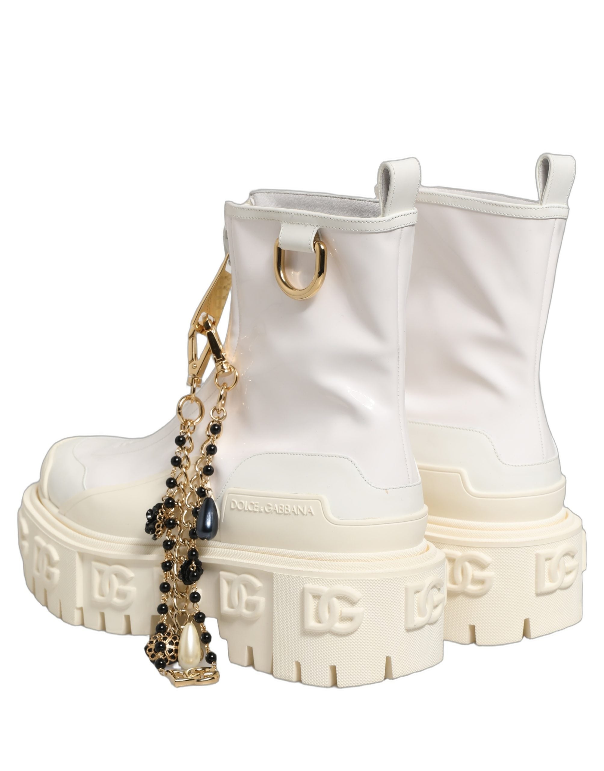 Dolce & Gabbana White Leather Rubber Logo Ankle Boots Shoes Dolce & Gabbana