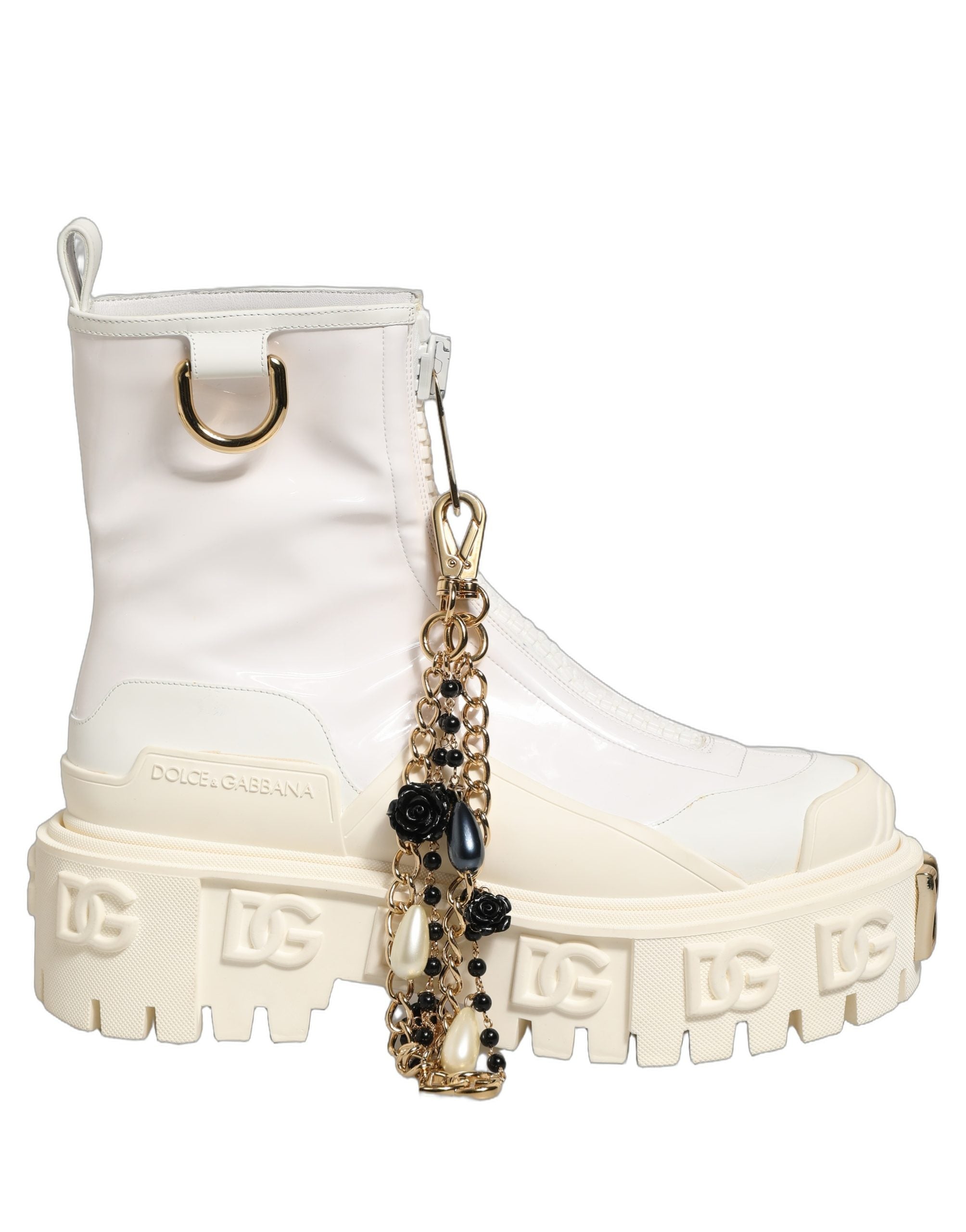 Dolce & Gabbana White Leather Rubber Logo Ankle Boots Shoes Dolce & Gabbana