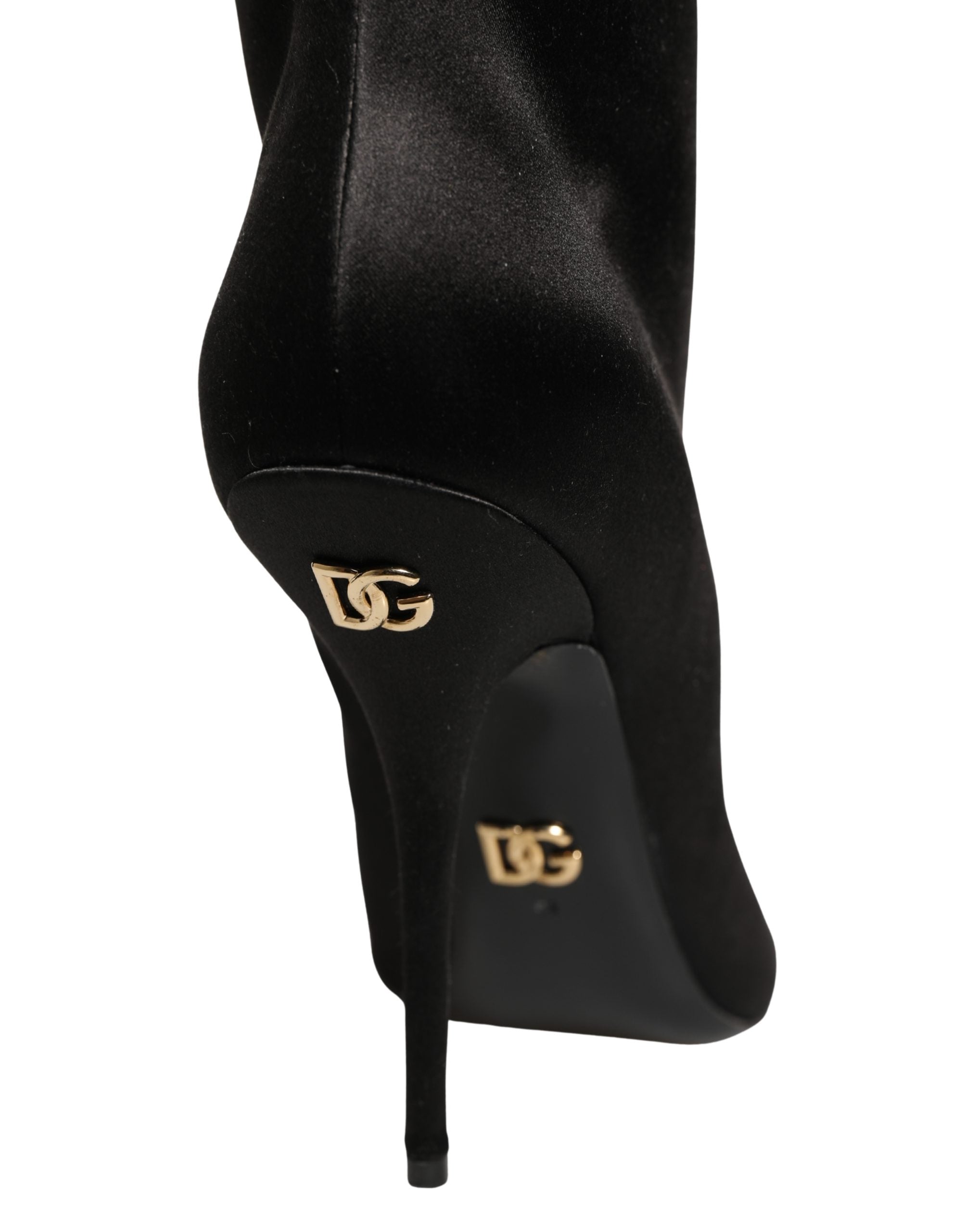 Dolce & Gabbana Black Satin Knee High Stiletto Boots Shoes Dolce & Gabbana