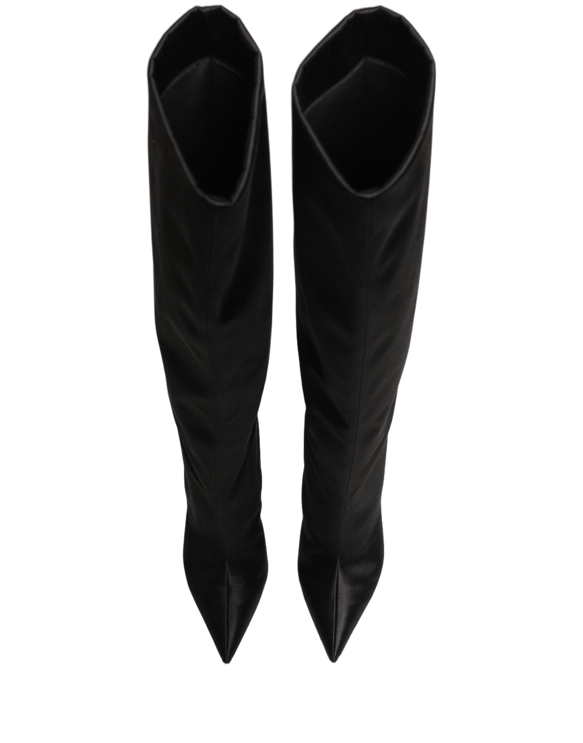 Dolce & Gabbana Black Satin Knee High Stiletto Boots Shoes Dolce & Gabbana