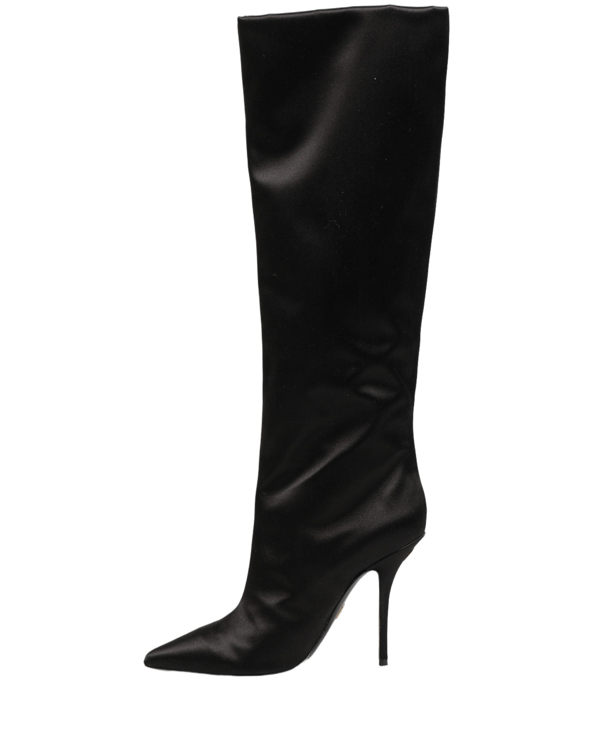 Dolce & Gabbana Black Satin Knee High Stiletto Boots Shoes Dolce & Gabbana