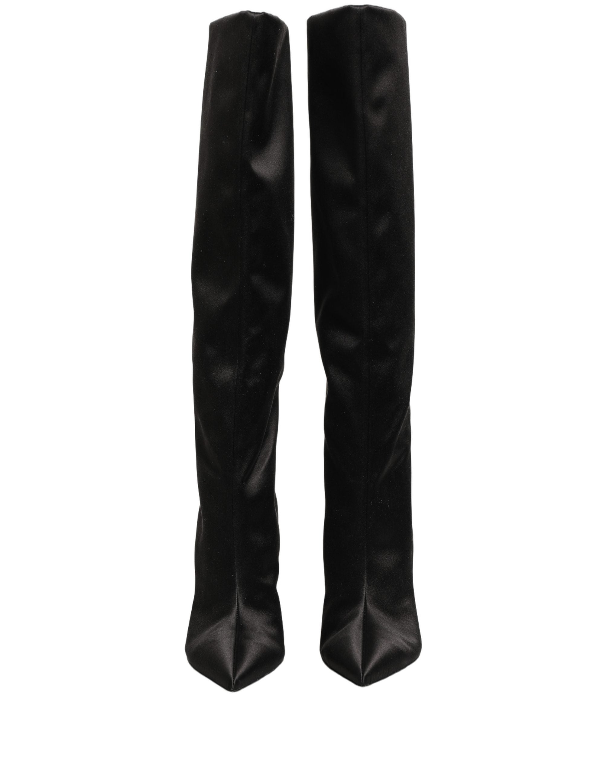Dolce & Gabbana Black Satin Knee High Stiletto Boots Shoes Dolce & Gabbana
