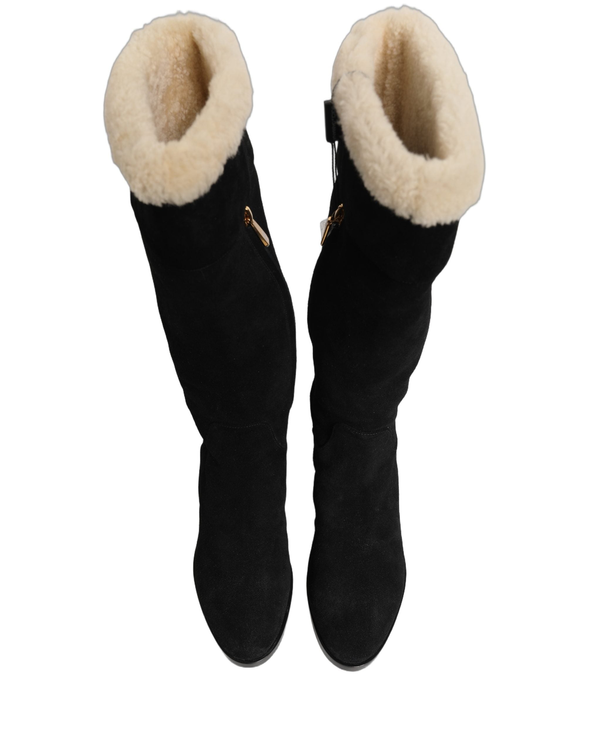Dolce & Gabbana Suede Leather Knee High Boots Black Dolce & Gabbana