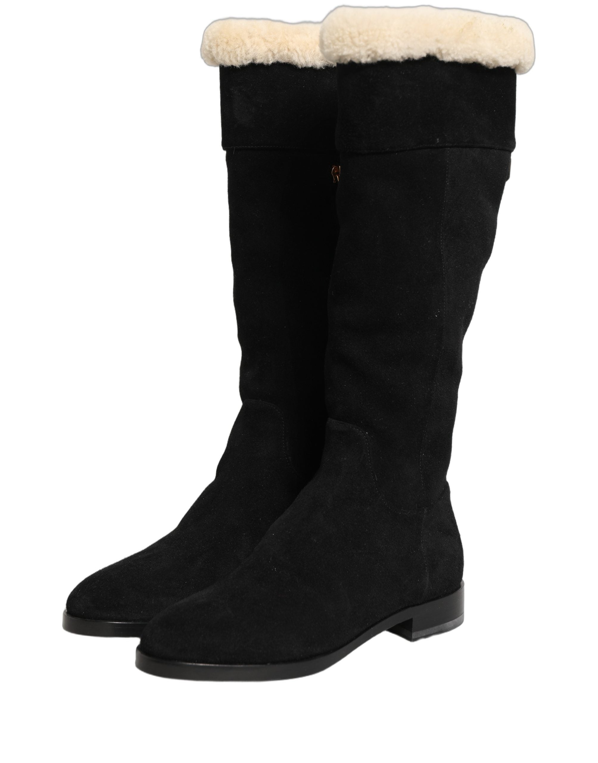Dolce & Gabbana Suede Leather Knee High Boots Black Dolce & Gabbana