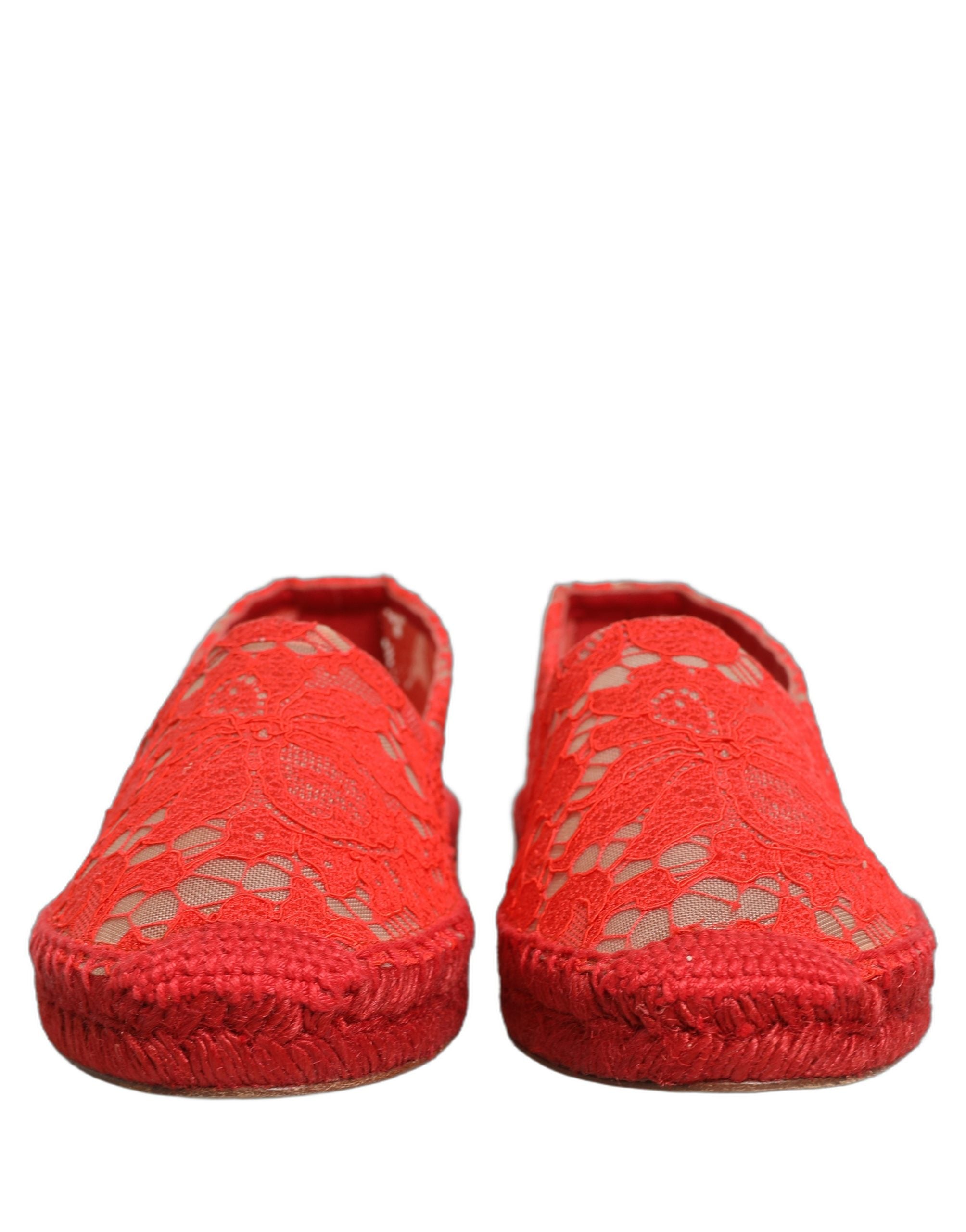 Dolce & Gabbana Red Taormina Lace Espadrille Flats Shoes Dolce & Gabbana