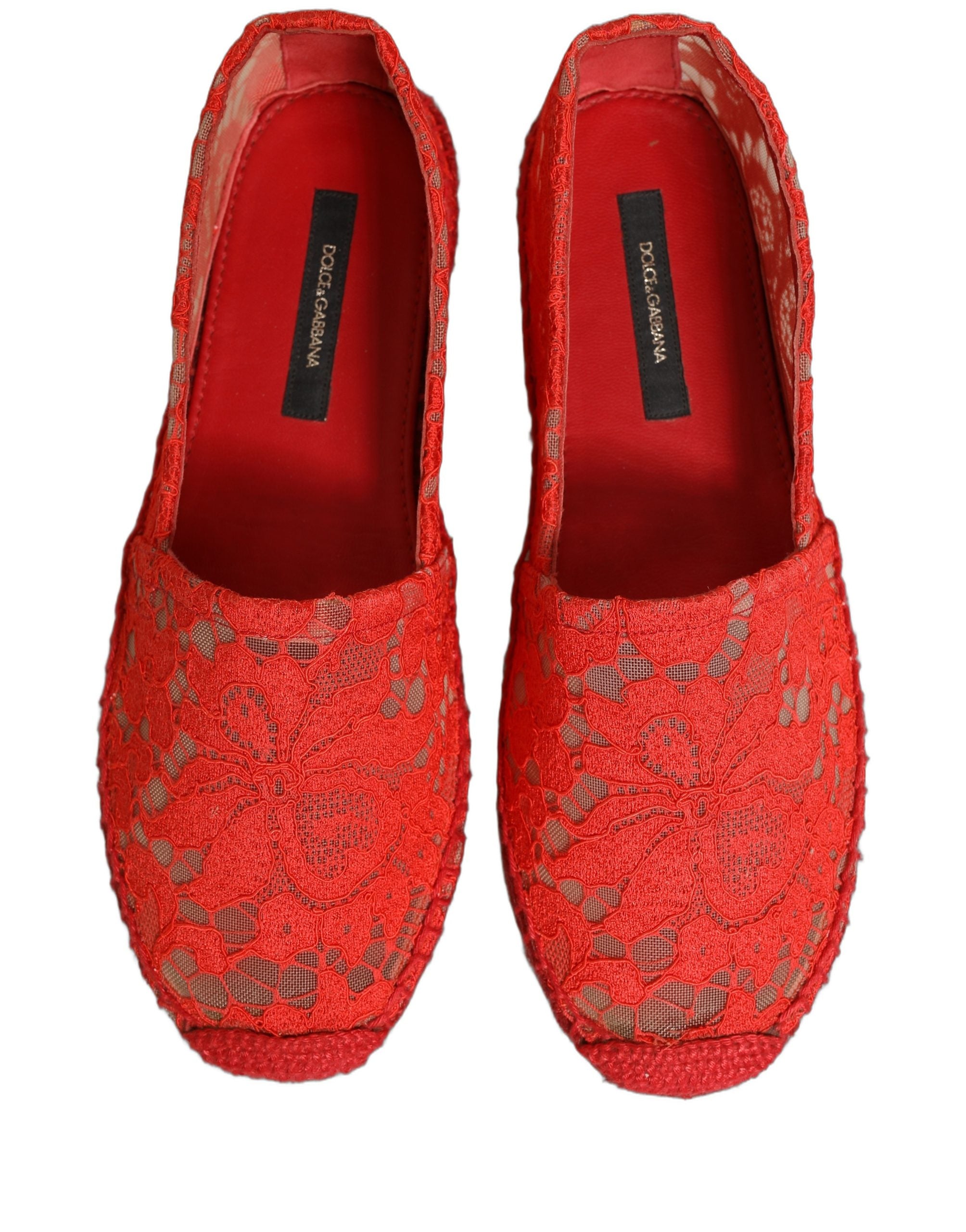 Dolce & Gabbana Red Taormina Lace Espadrille Flats Shoes Dolce & Gabbana