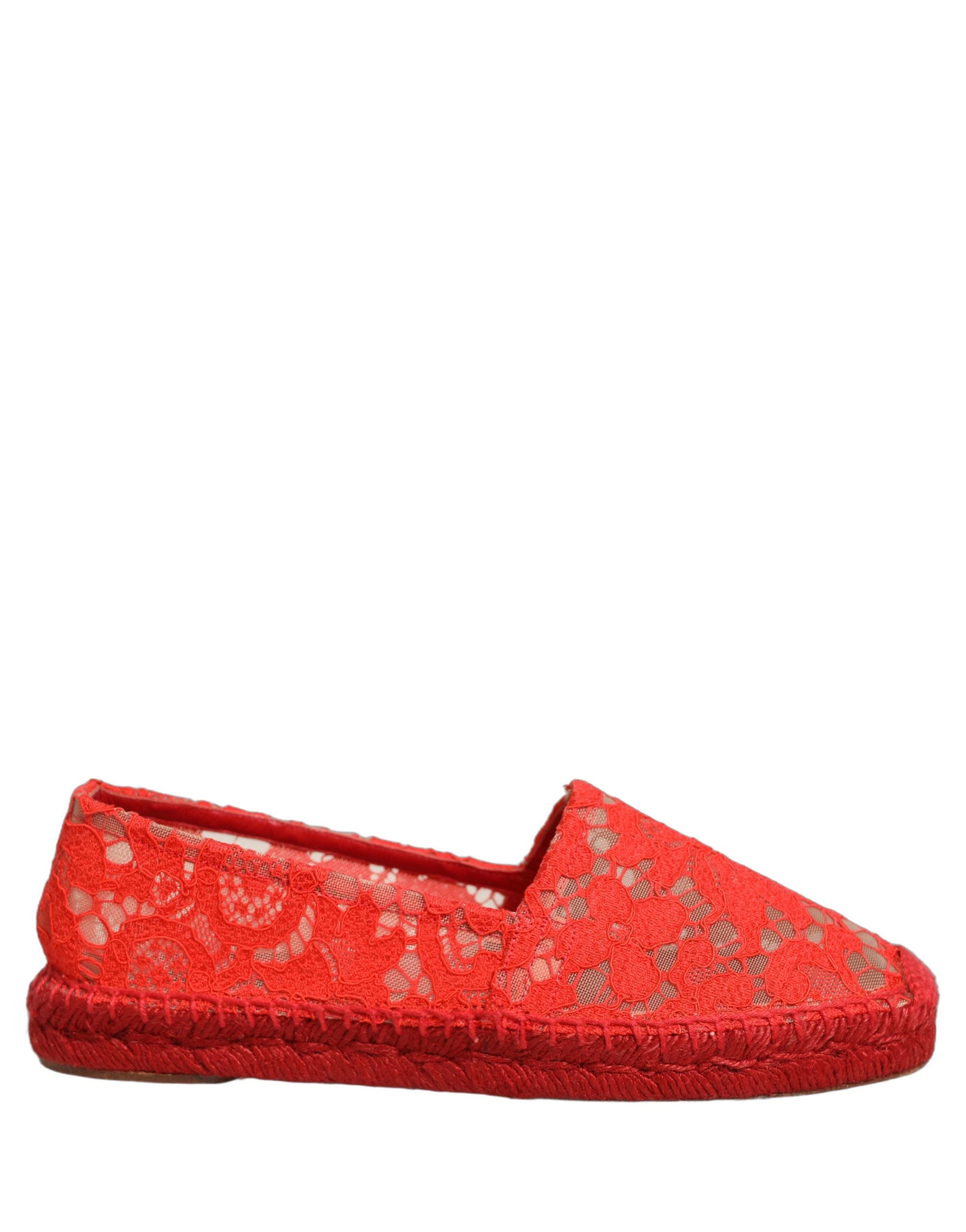 Dolce & Gabbana Red Taormina Lace Espadrille Flats Shoes Dolce & Gabbana
