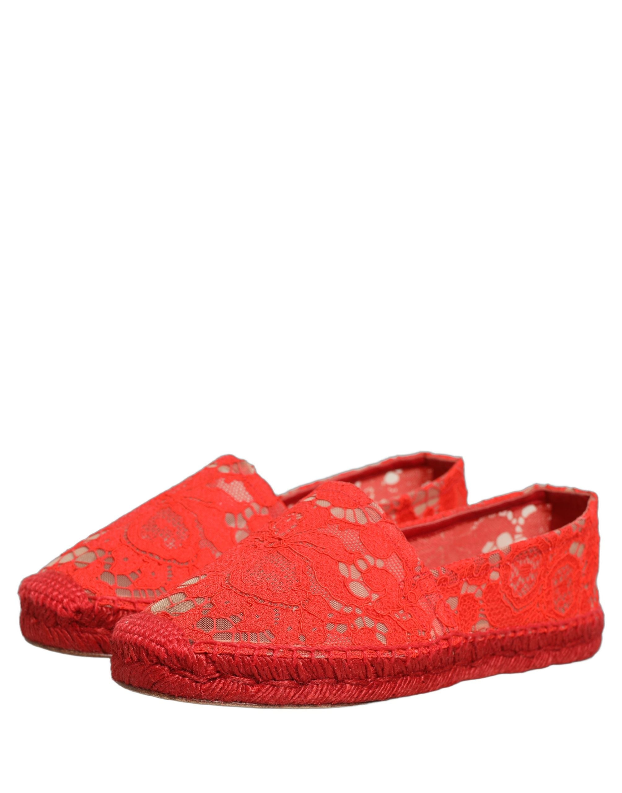 Dolce & Gabbana Red Taormina Lace Espadrille Flats Shoes Dolce & Gabbana