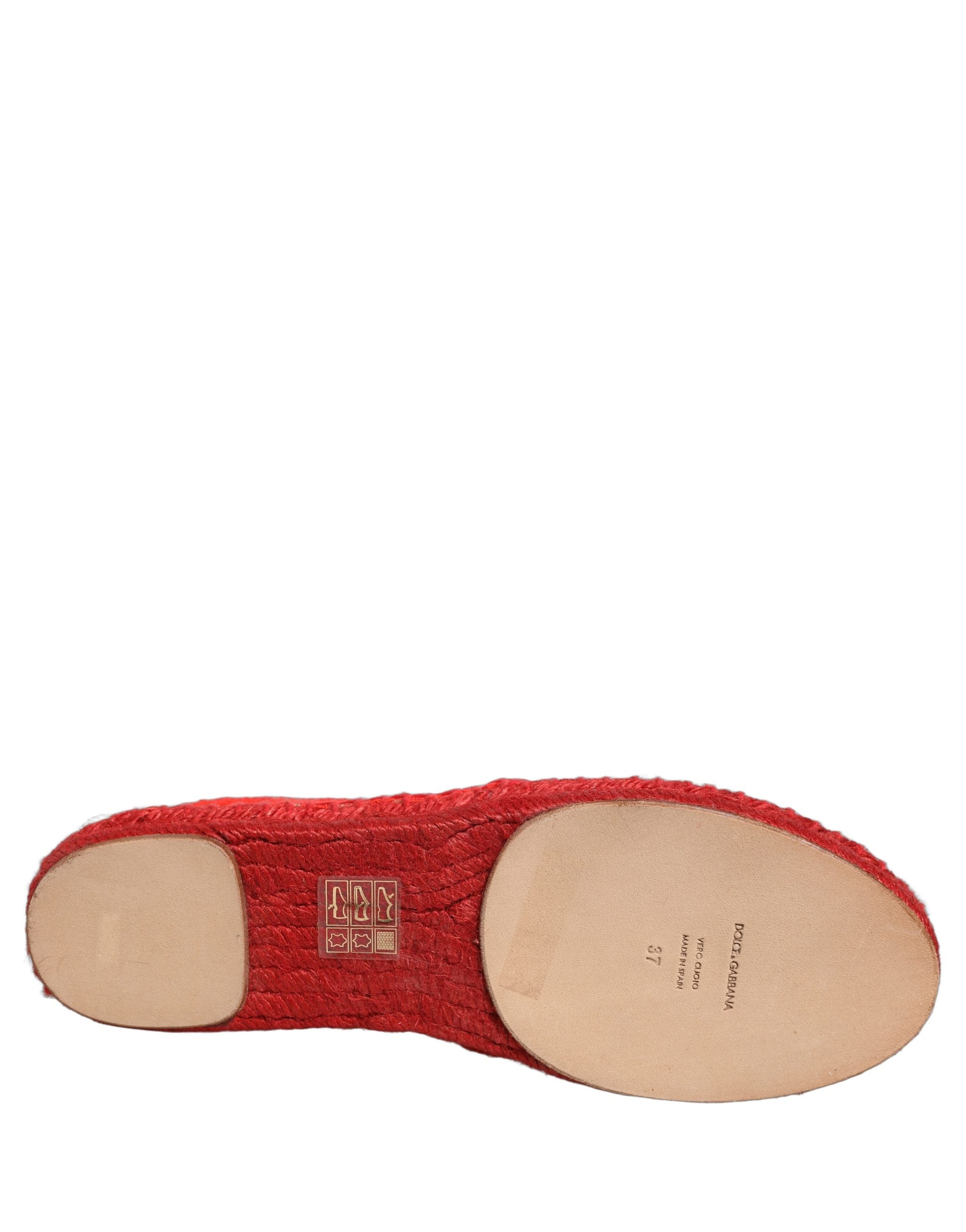 Dolce & Gabbana Red Taormina Lace Espadrille Flats Shoes Dolce & Gabbana